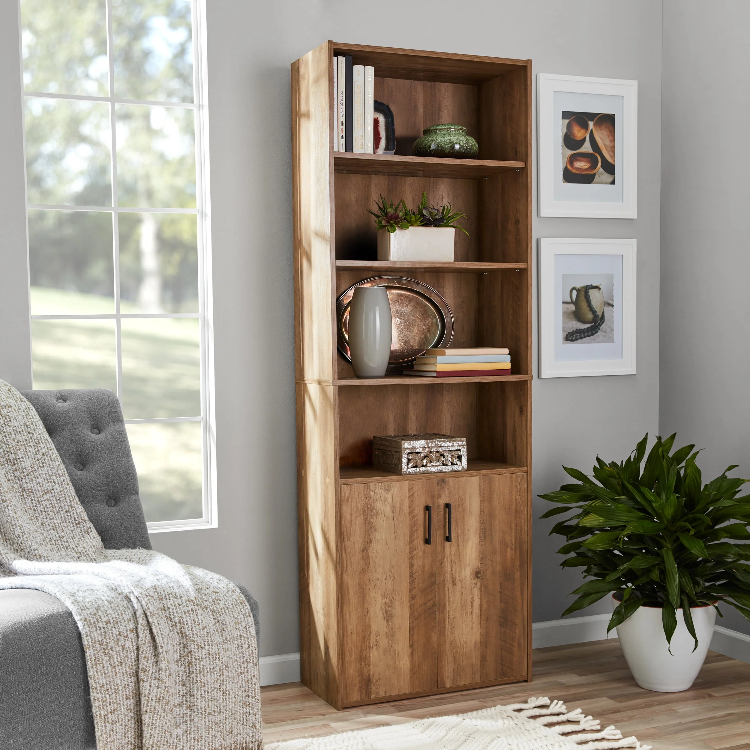Mainstays Traditional 5 Shelf Bookcase with Doors, Soft White - Womvr