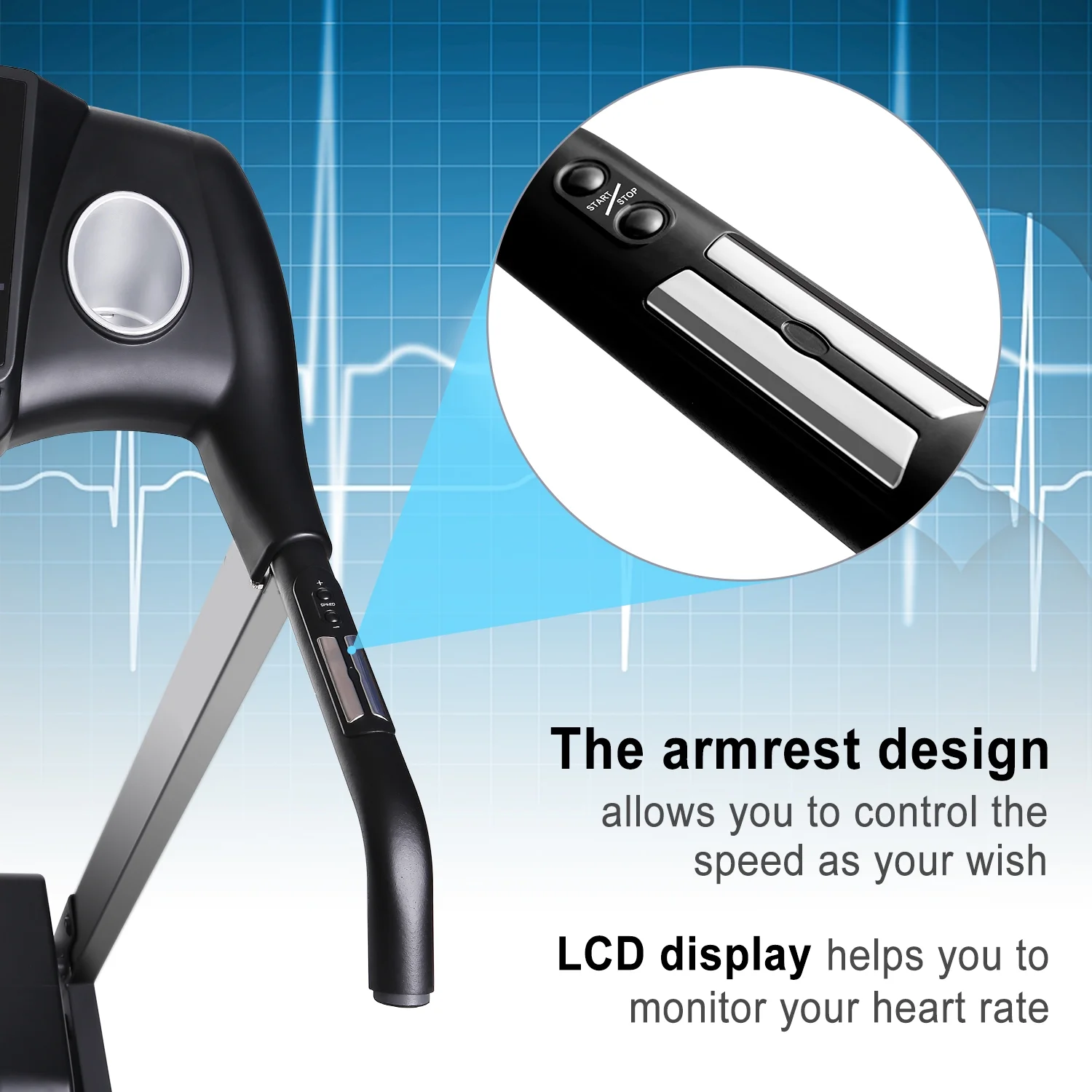 Treadmill Folding Treadmill with 17 In. Wide Running Machine with Incline Quiet 1.5 HP Power 12 Preset Program Max Speed 7.5MPH - Womvr