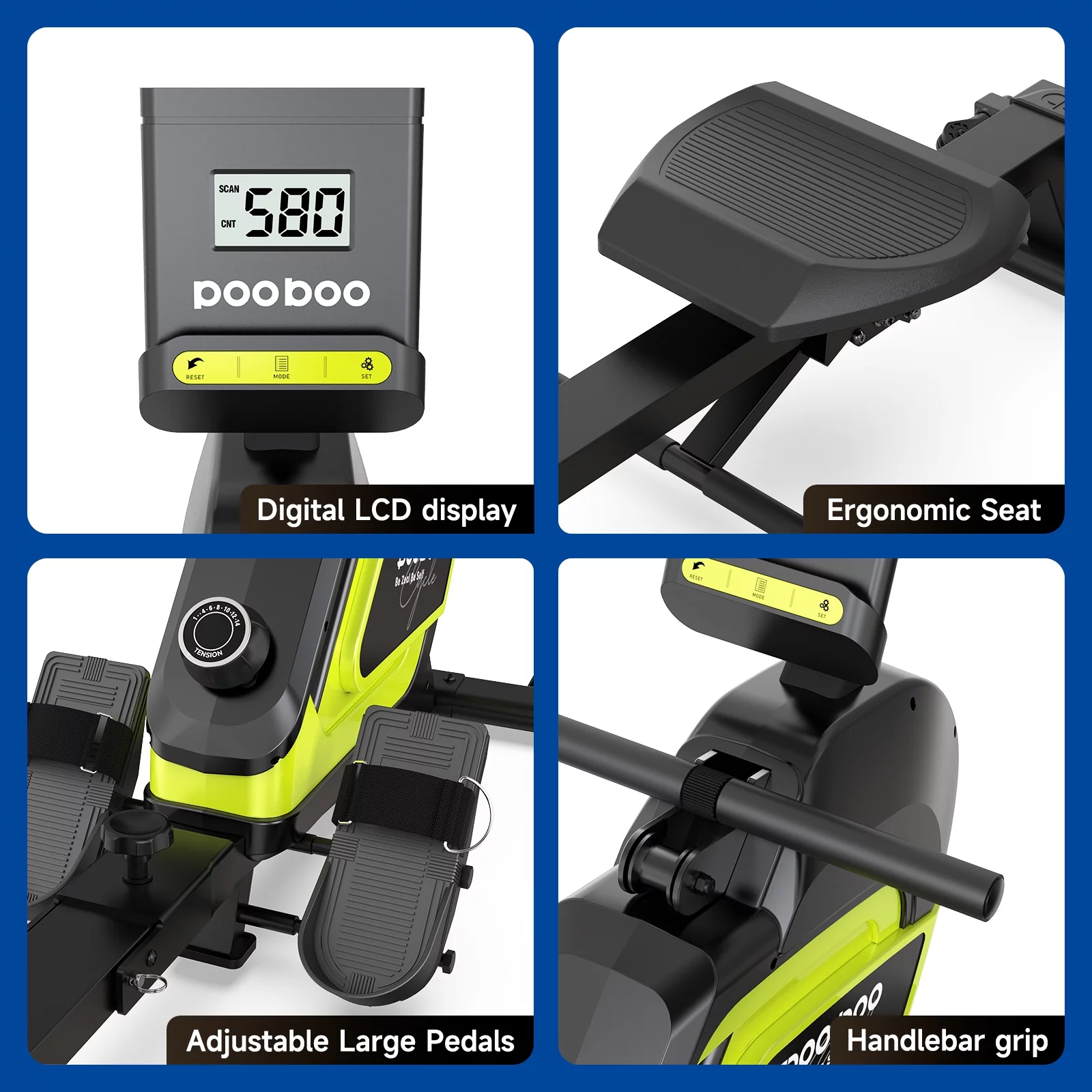 Pooboo Row Machine Magnetic Rowing Machine Indoor Foldable Rower with 8 Level Adjustable Quiet Magnetic Resistance, Ergonomic Seat & LCD Monitor Cardio Exercise Training Max Weight 350 lbs - Womvr