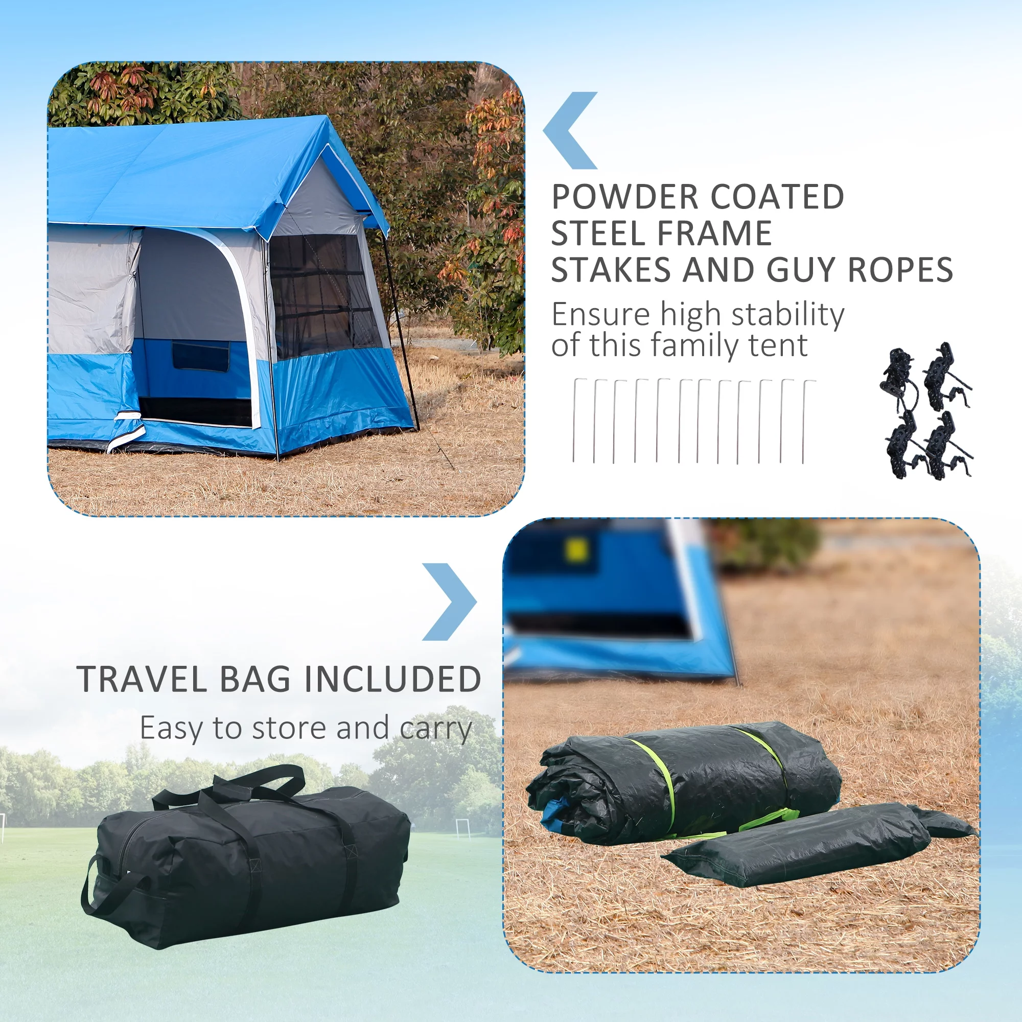 Outsunny Large Camping Tent 10-Person with Rain Cover, Family Tent, Blue - Womvr