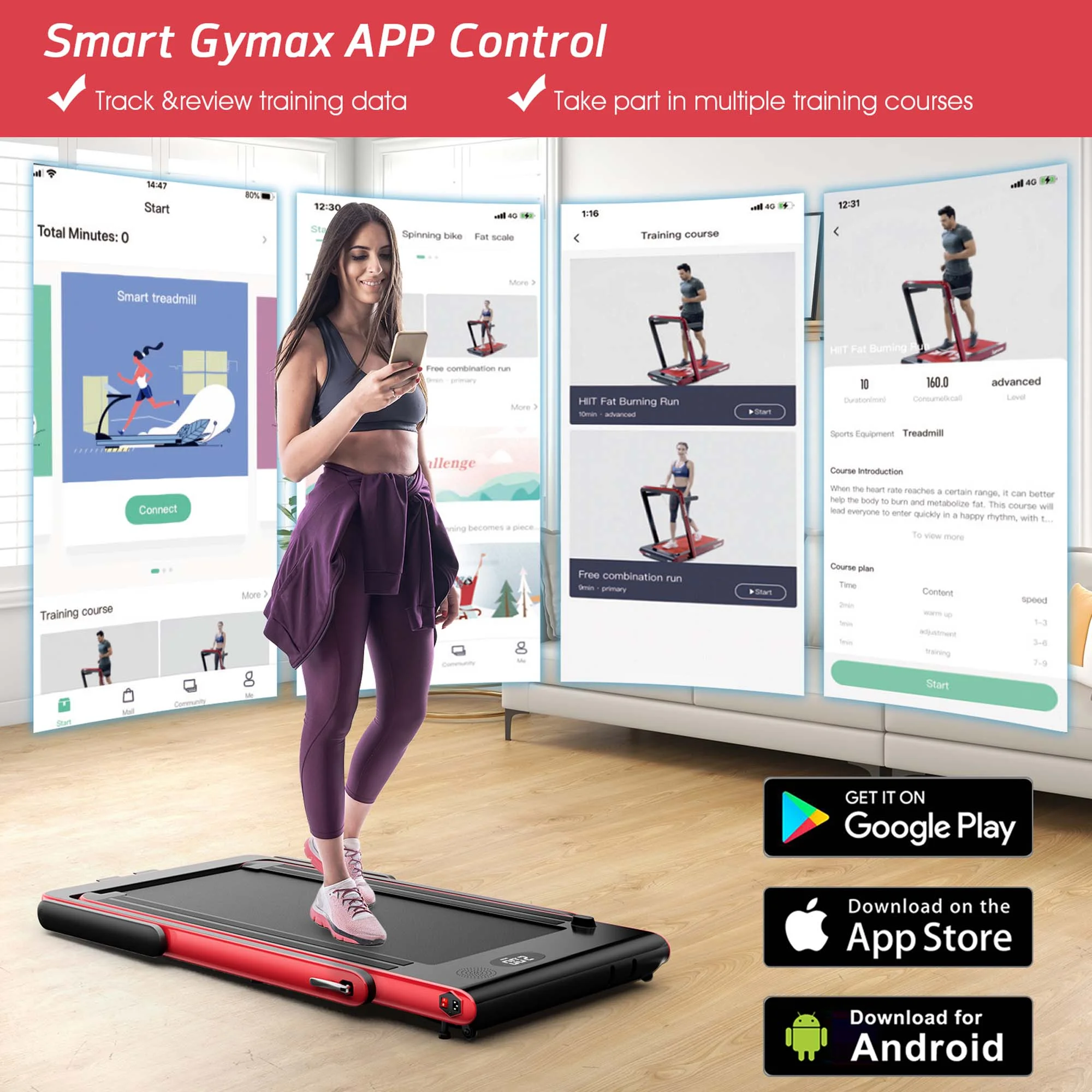 SuperFit Up To 7.5MPH 2.25HP 2 in 1 Dual Display Screen Folding Treadmill Jogging Machine W/APP Control Silver - Womvr