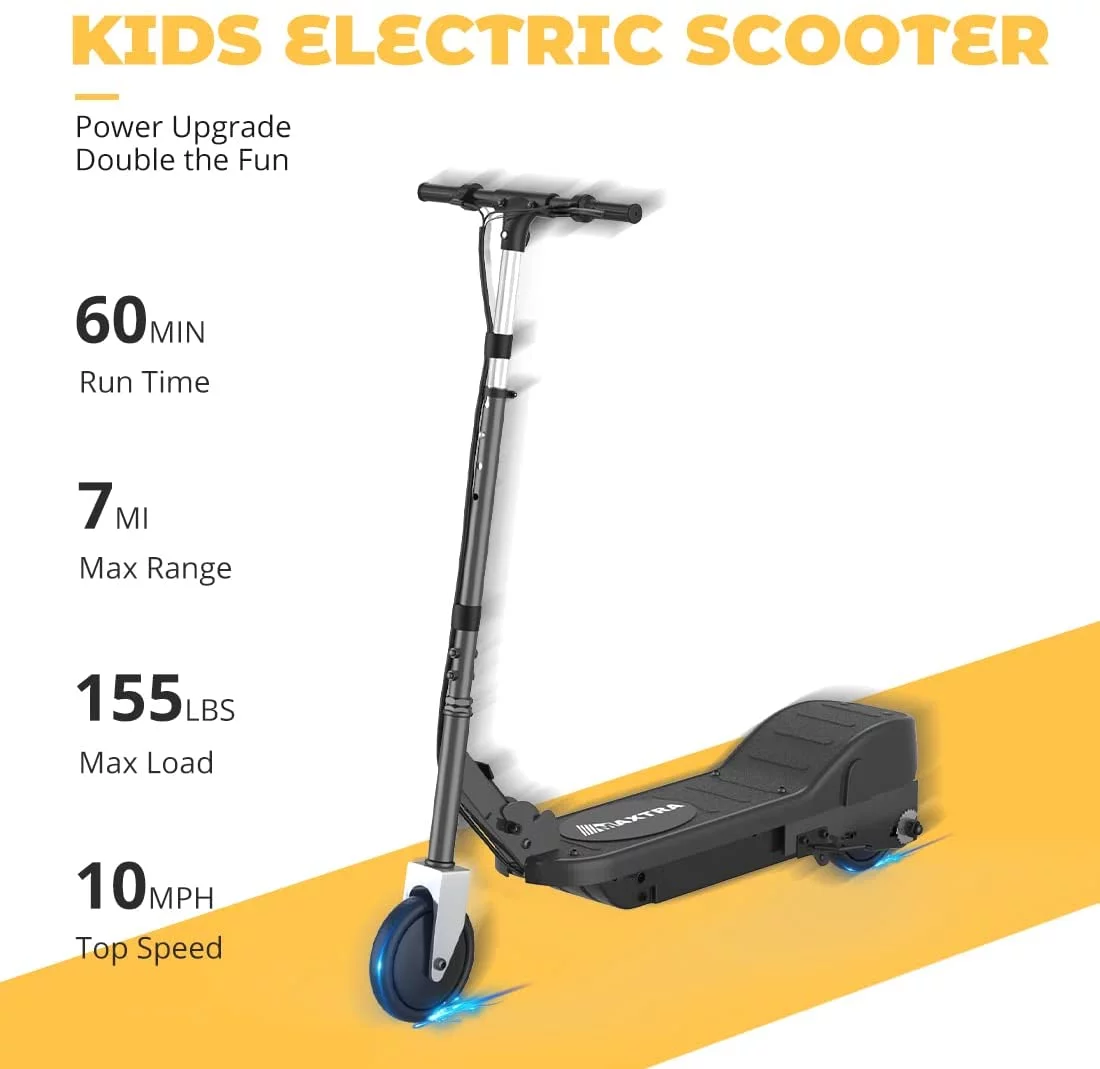 Maxtra Scooters E100 Electric Scooter for Kids Ages 6-12 - Up to 10 Mph, Foldable and Adjustable Handlebar - Womvr