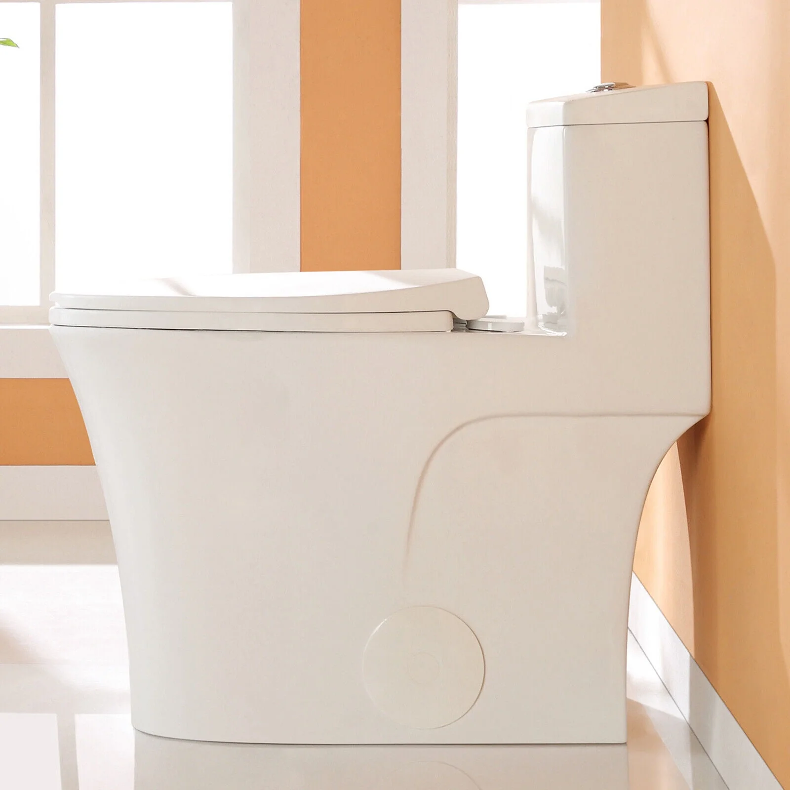 HOROW T0338W Elongated One Piece Toilet with Comfort Chair Seat ADA Height 17.3