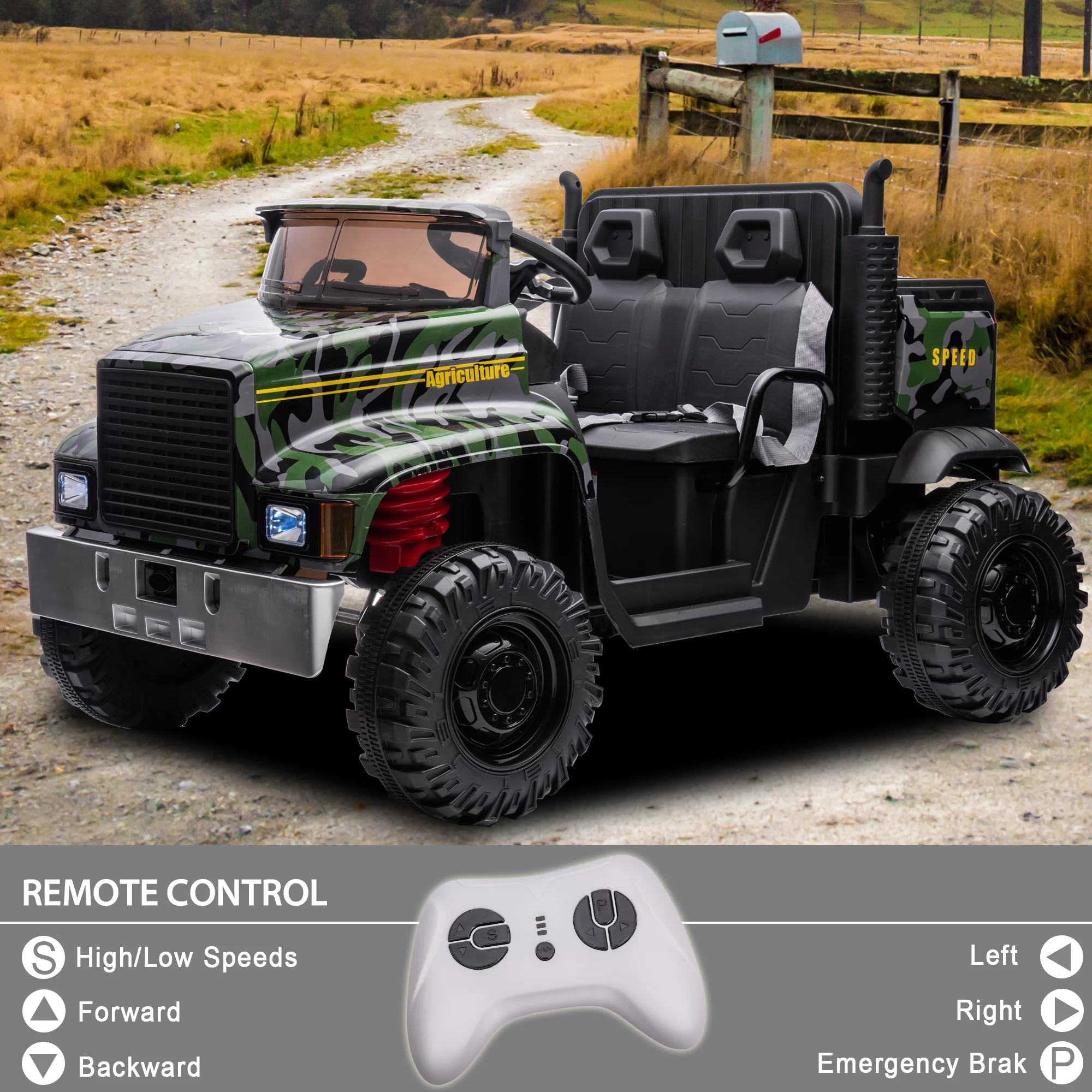 Hikiddo JC222 24V Ride on Toy, Kids Ride On Dump Truck 2 Seater with Remote - Womvr