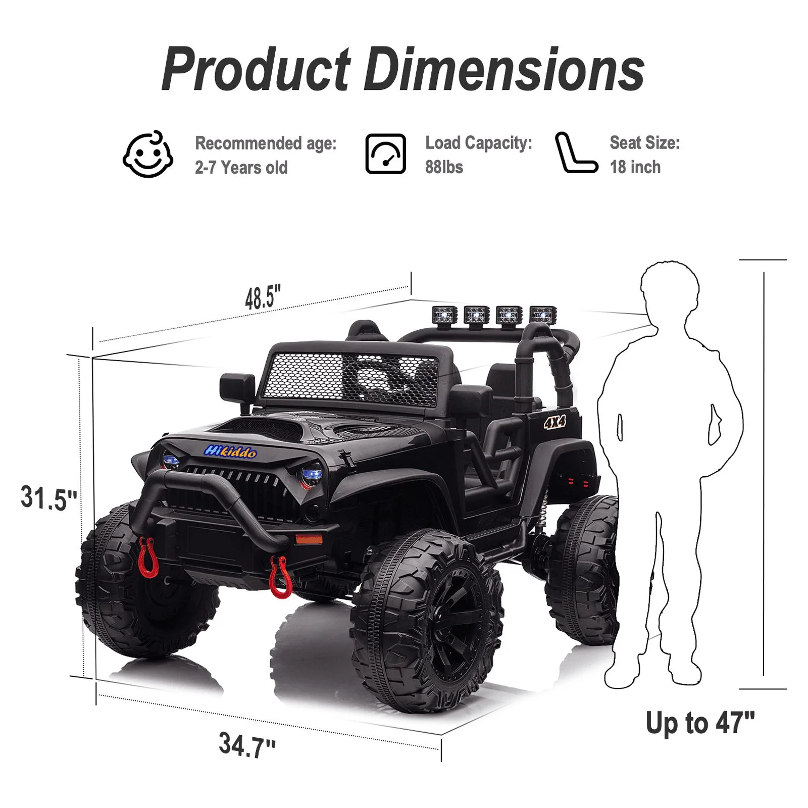 Hikiddo 24V Kids Ride on Truck, 2 Seater Powered Ride on Toy Car with Remote - Womvr