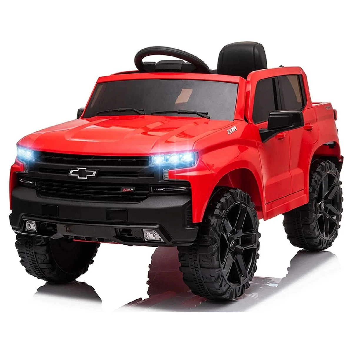 FUNTOK Licensed Chevrolet Silverado 12V Kids Electric Powered Ride on Toy Car with Remote Control & Music Player, Black - Womvr