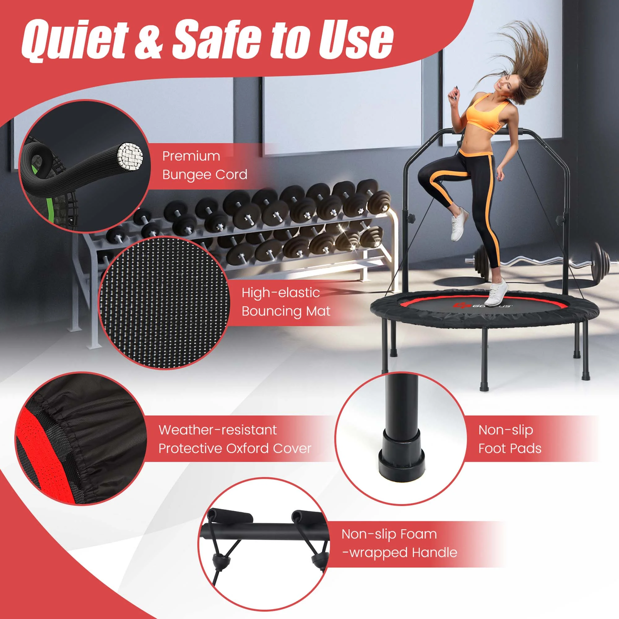 Costway 40'' Foldable Trampoline Fitness Rebounder with Resistance Bands Adjustable Home Green - Womvr