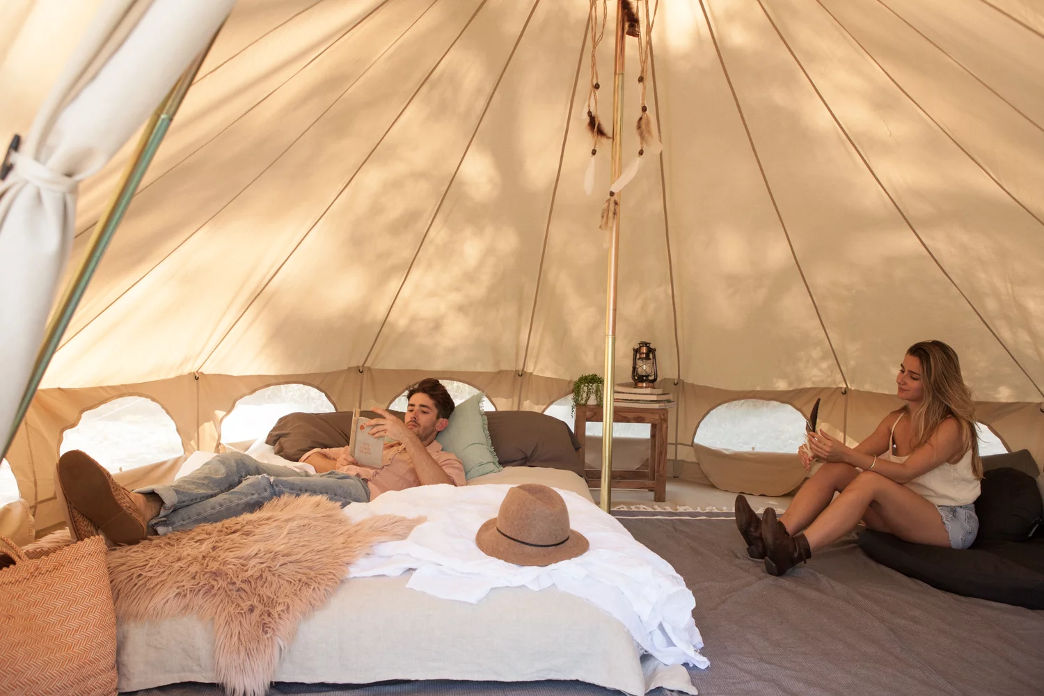 Psyclone Tents Fixed Floor 8 Windows 4m/13.12ft Luxury Outdoor All Weather 4-6 Person Cotton Canvas Medium Bell Tent - Womvr