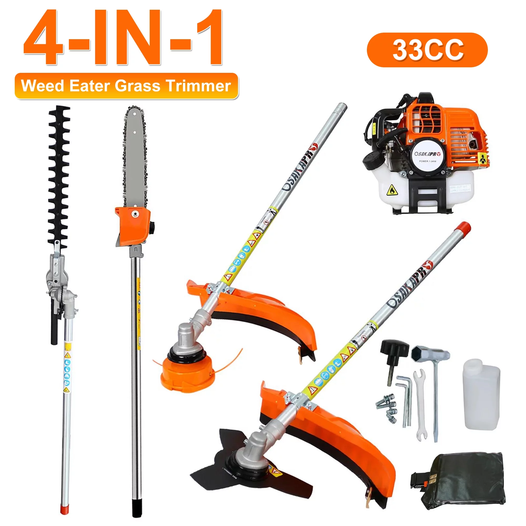 4 in 1 Weed Eater Grass Trimmer, Multi-Functional String Trimmer with Gas Pole Saw, Hedge Trimmer, Weed Trimmer, and Brush Cutter, Weed Eater for Patio Garden Lawn, 33CC 2-Cycle - Womvr