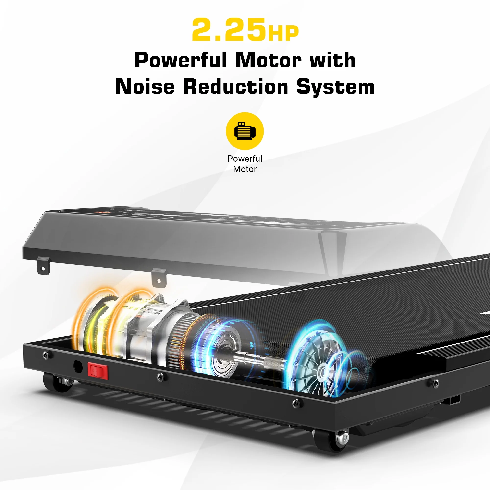 Under Desk Treadmill Walking Pad Portable 265lbs 2.25HP with Remote, Led Display for Home, Black - Womvr