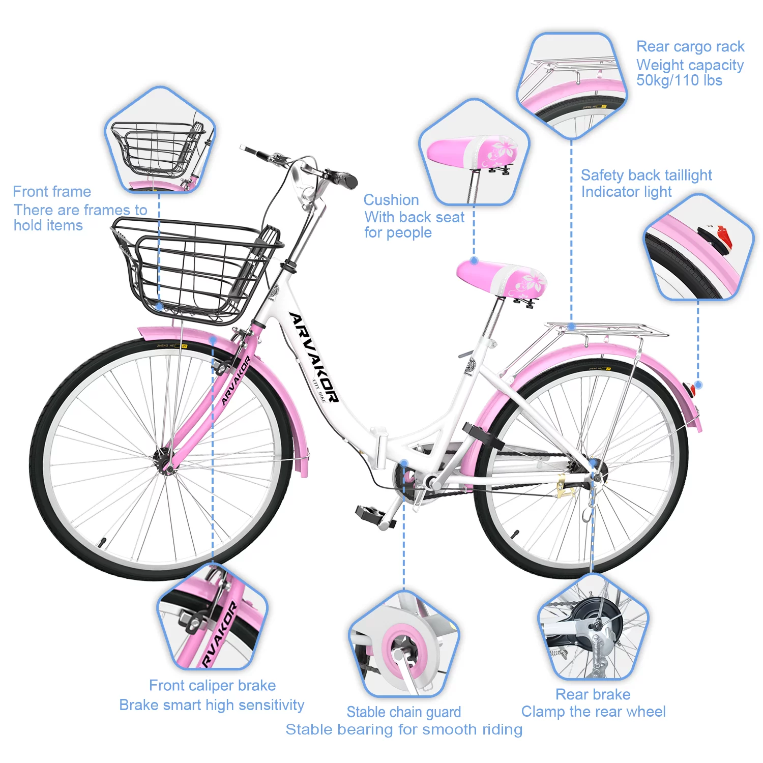 ARVAKOR 26 Inch Women Bike, Classic Bicycle Retro Bicycle, Cruiser Bike, Beige - Womvr