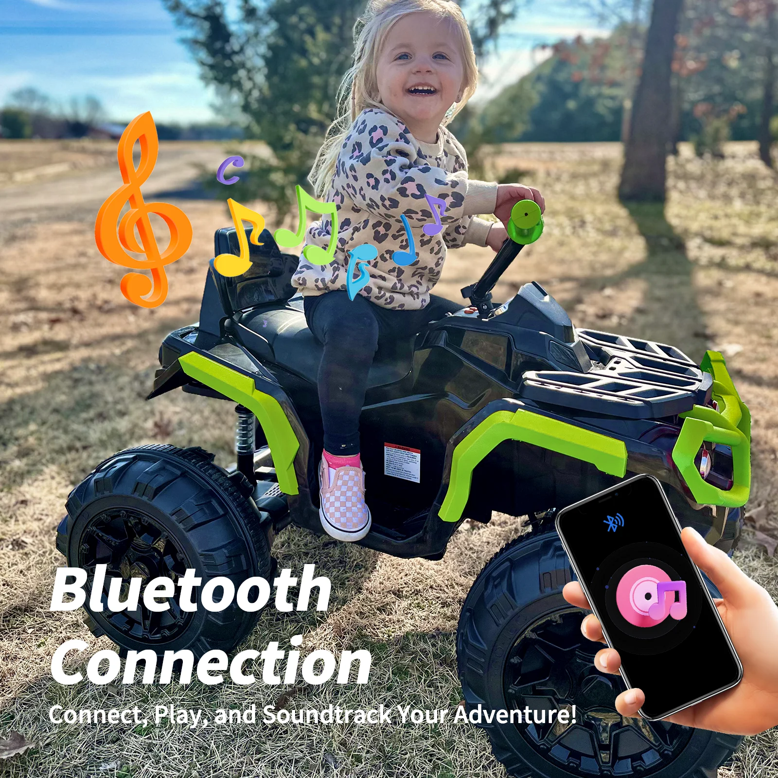 Hikiddo Kids ATV 4 Wheeler, 24V Kids Ride on Toy for Big Kid w/Bluetooth, 400W Motor - Green - Womvr