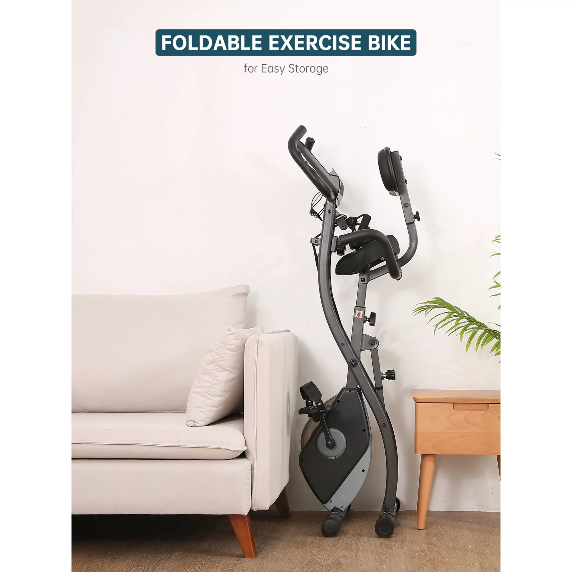 MaxKare 3-in-1 Exercise Bike Quiet Folding Magnetic Stationary Exercise Bikes with Arm Resistance Bands Home Workout Use - Womvr