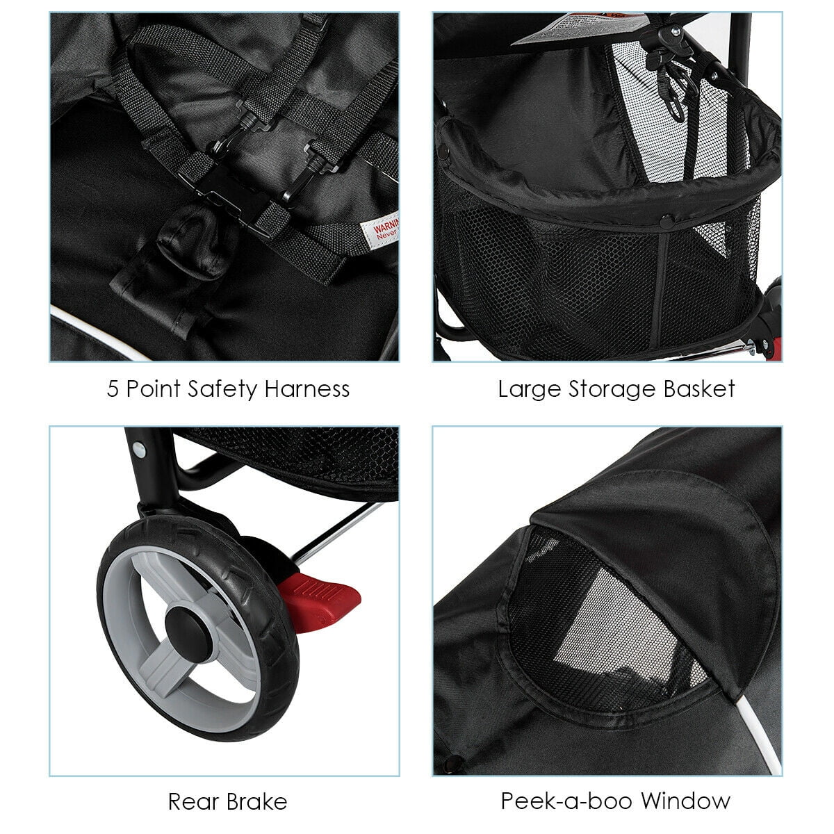 Costway Foldable Lightweight Baby Stroller Kids Travel Pushchair 5-Point Safety System Coffee - Womvr