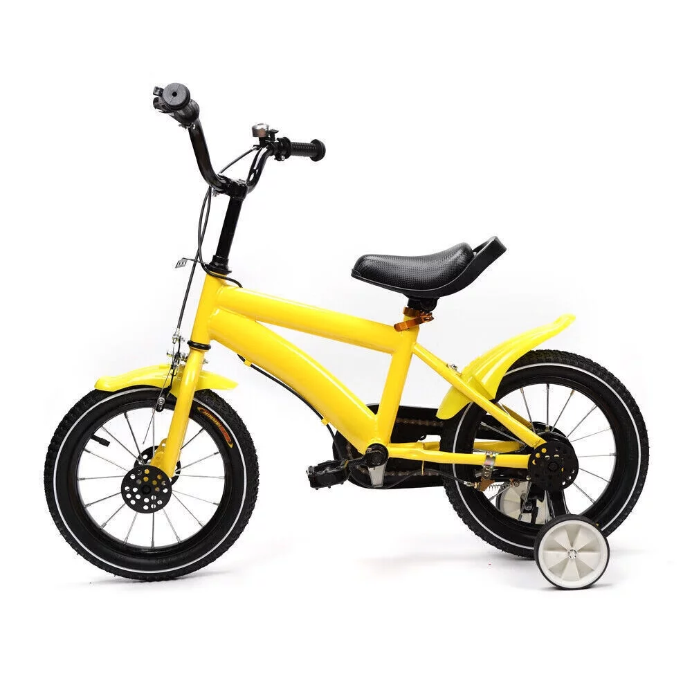 Loyalheartdy 14 Inch Yellow Kids Bike Adjustable Height Children Bicycle Universal Child Cycle with Safe Training Wheels - Womvr