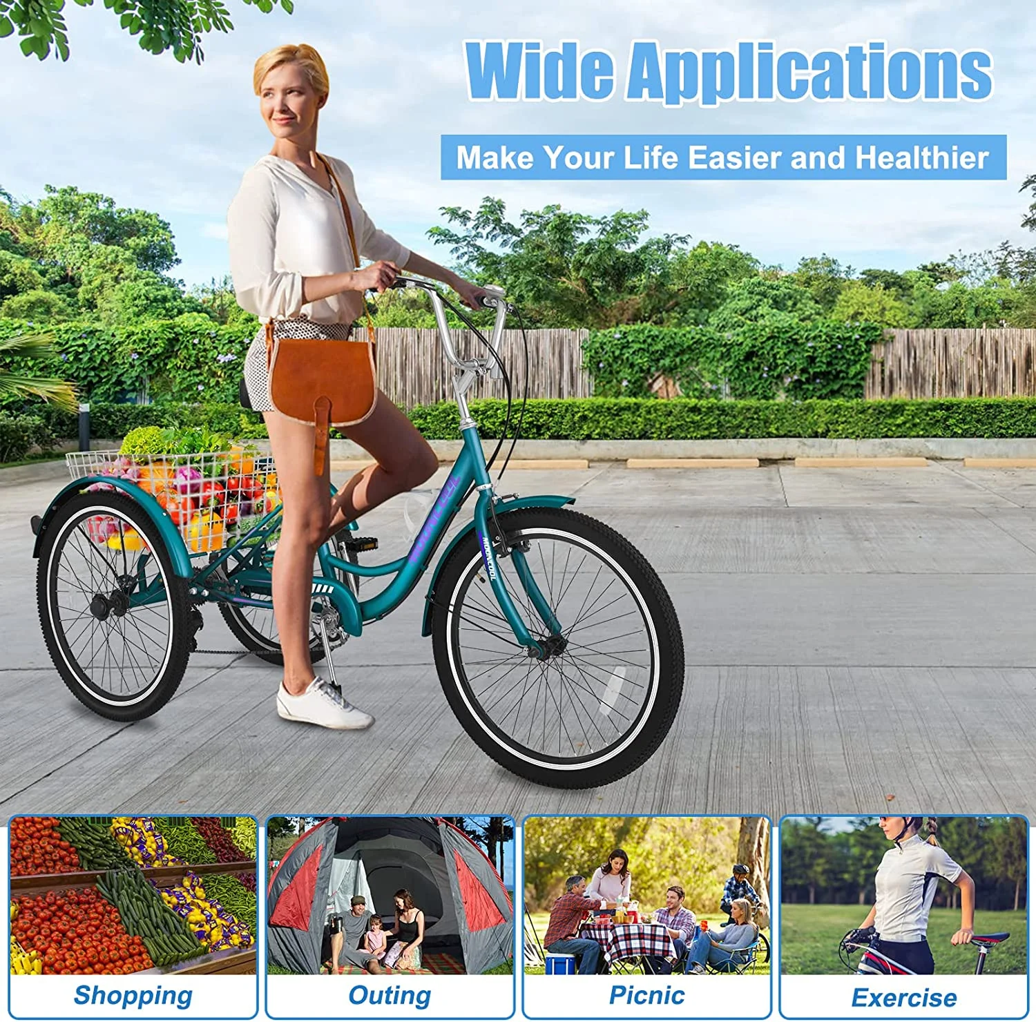 ABORON 20/24/26 inch 7 Speed Adult Tricycles with Big Basket,3-Wheels Cruiser Bike, Adult Trikes For Women ,Men , Seniors - Womvr