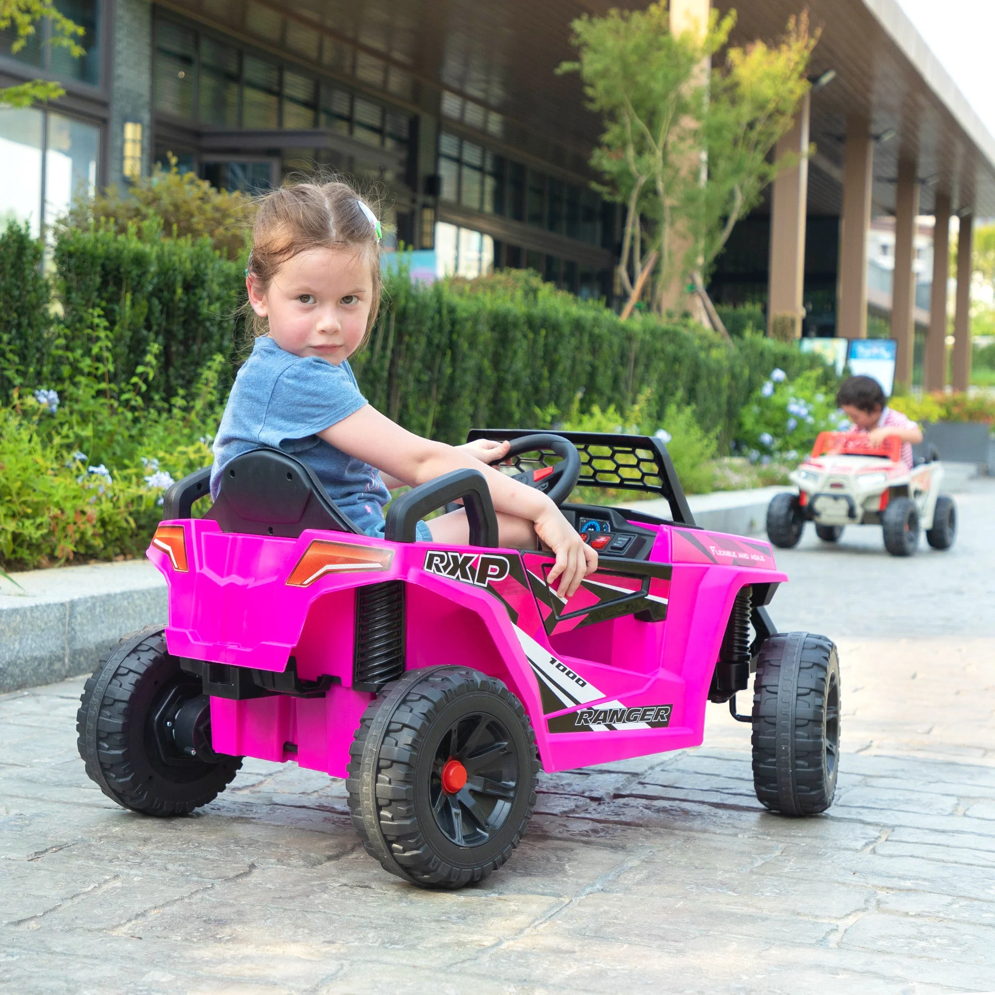 TOBBI 12V Kids Electric off-Road UTV Truck Car Battery Powered Ride on Toys for Girls with LED Headlights, Music, Horn - Womvr