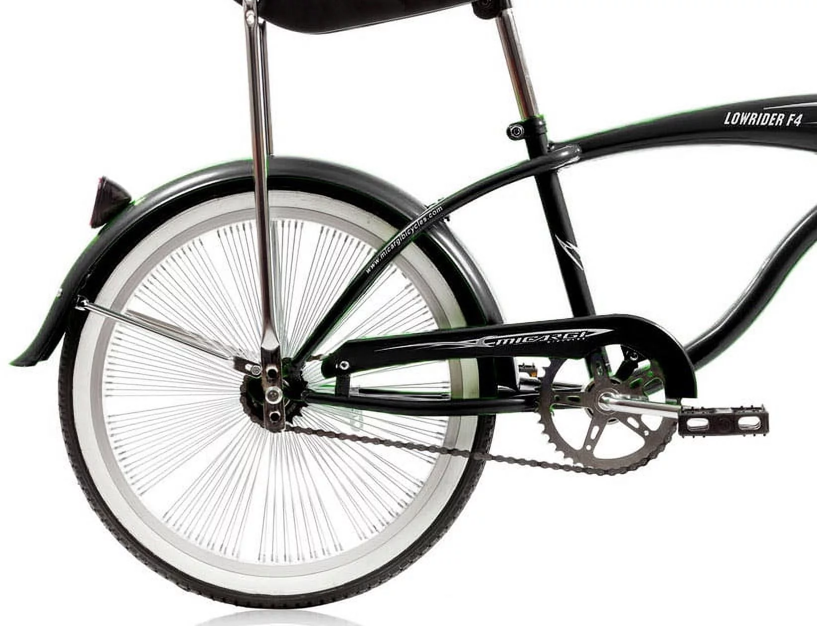 Micargi F4 20 In. Lowrider Hi-Ten Steel Coaster Brake Single Speed One Piece Crank Alloy Rims 140 H, Black - Womvr