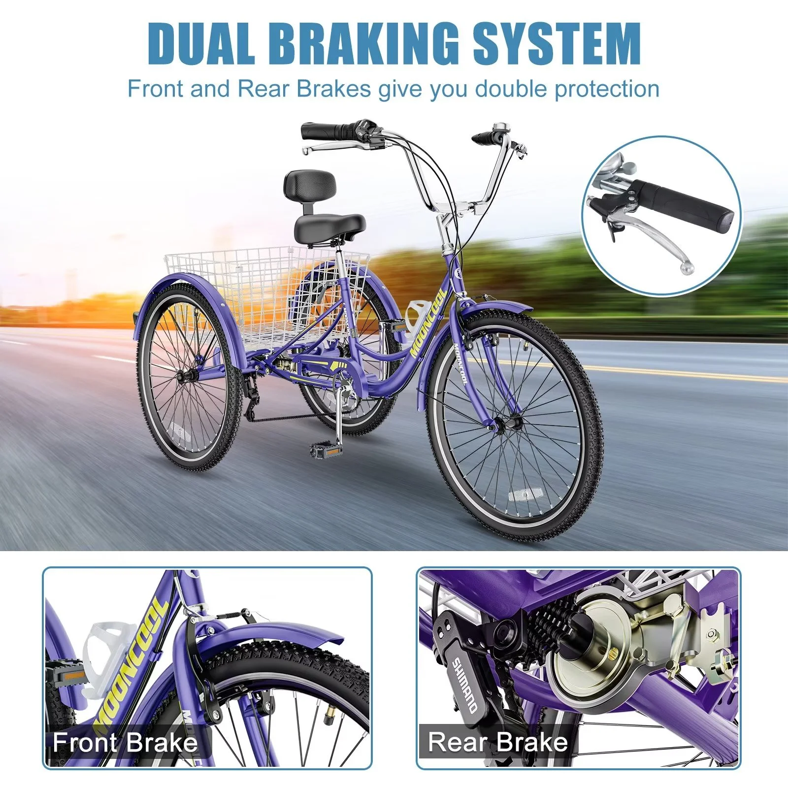 MOPHOTO Adult Tricycle 20/24/26 inch 3 Wheel Bicycle,3 Wheel Bikes for Adults,7 Speed Low Stepover Frame Tricycle with Basket/Bell,3 Wheel Bicycle for Seniors,Women,Men - Womvr