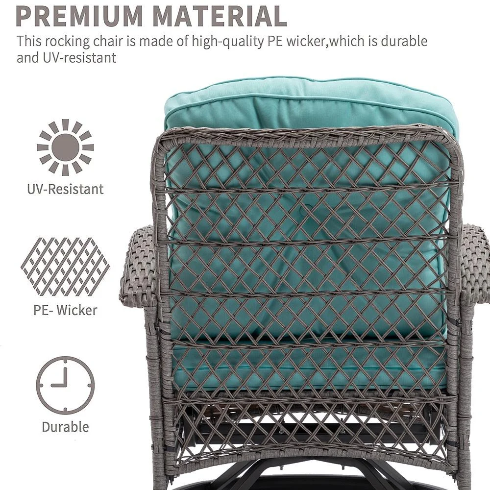 3 Piece Outdoor Bistro Swivel Chairs Set, Patio Bistro Set w/ 360° Swivel Rocking Chairs & Table, All-Weather Conversation Set with Metal Frame for Patio Backyard Porches or Garden - Khaki - Womvr