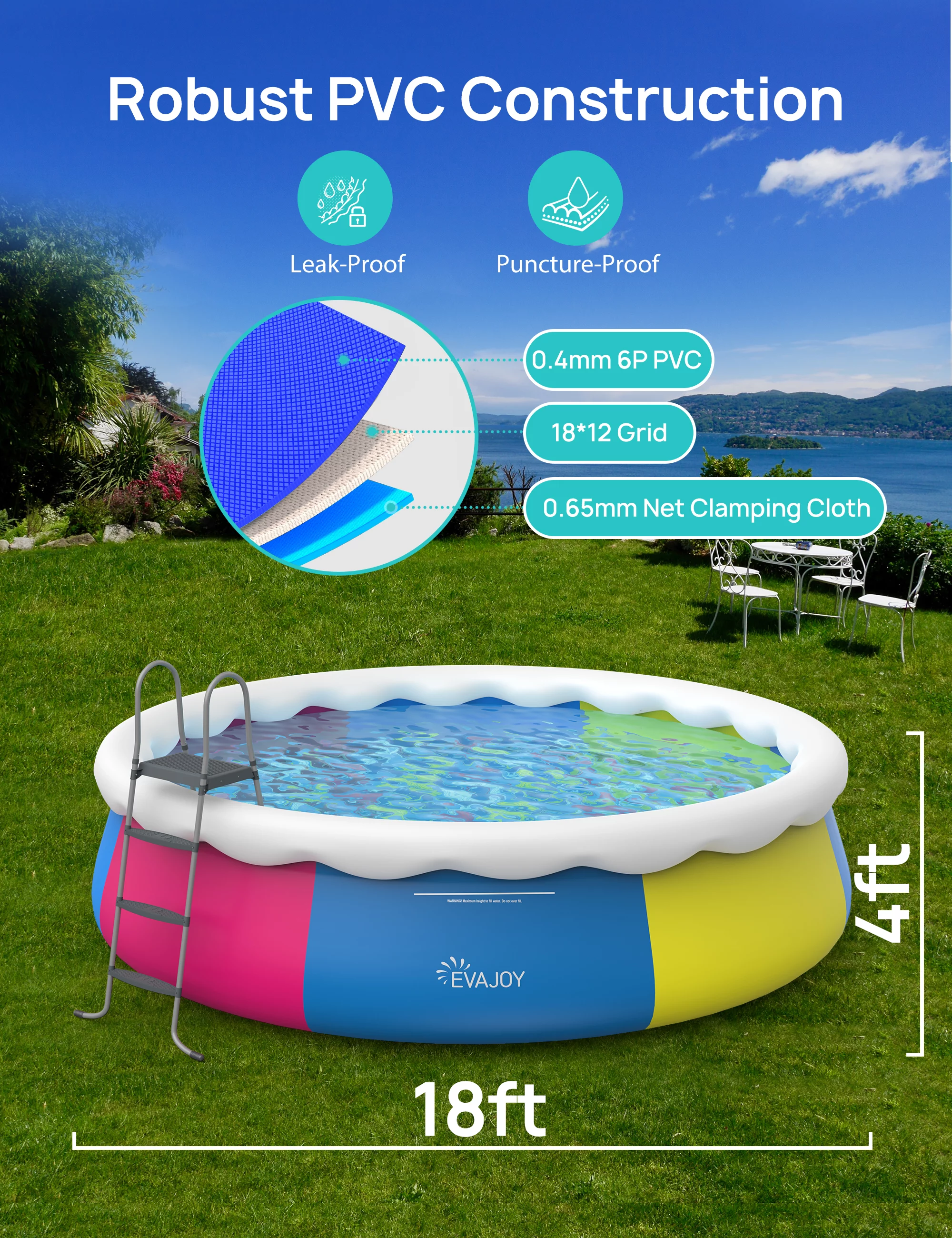 EVAJOY 10ft × 30in Easy Set Inflatable Swimming Pool with Pool Cover - Perfect Above Ground Pool for Family Fun in Your Backyard Garden - Womvr