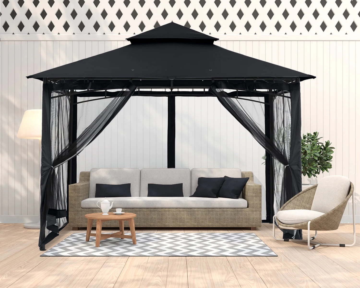 ABCCANOPY 9'x9' Patio Gazebo With Mosquito Netting and Double Soft Roof Canopies for Shade and Rain,Rust Red - Womvr