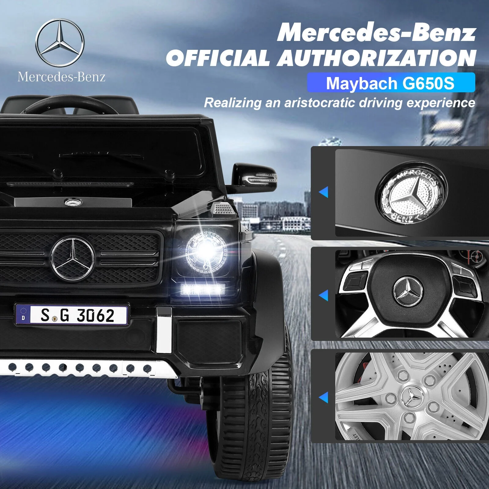 JOYLDIAS 12V Kids Ride on Car 3 Speeds Licensed Mercedes-Benz Electric Toy w/ Bluetooth, Remote Control, LED Lights (Pink) - Womvr