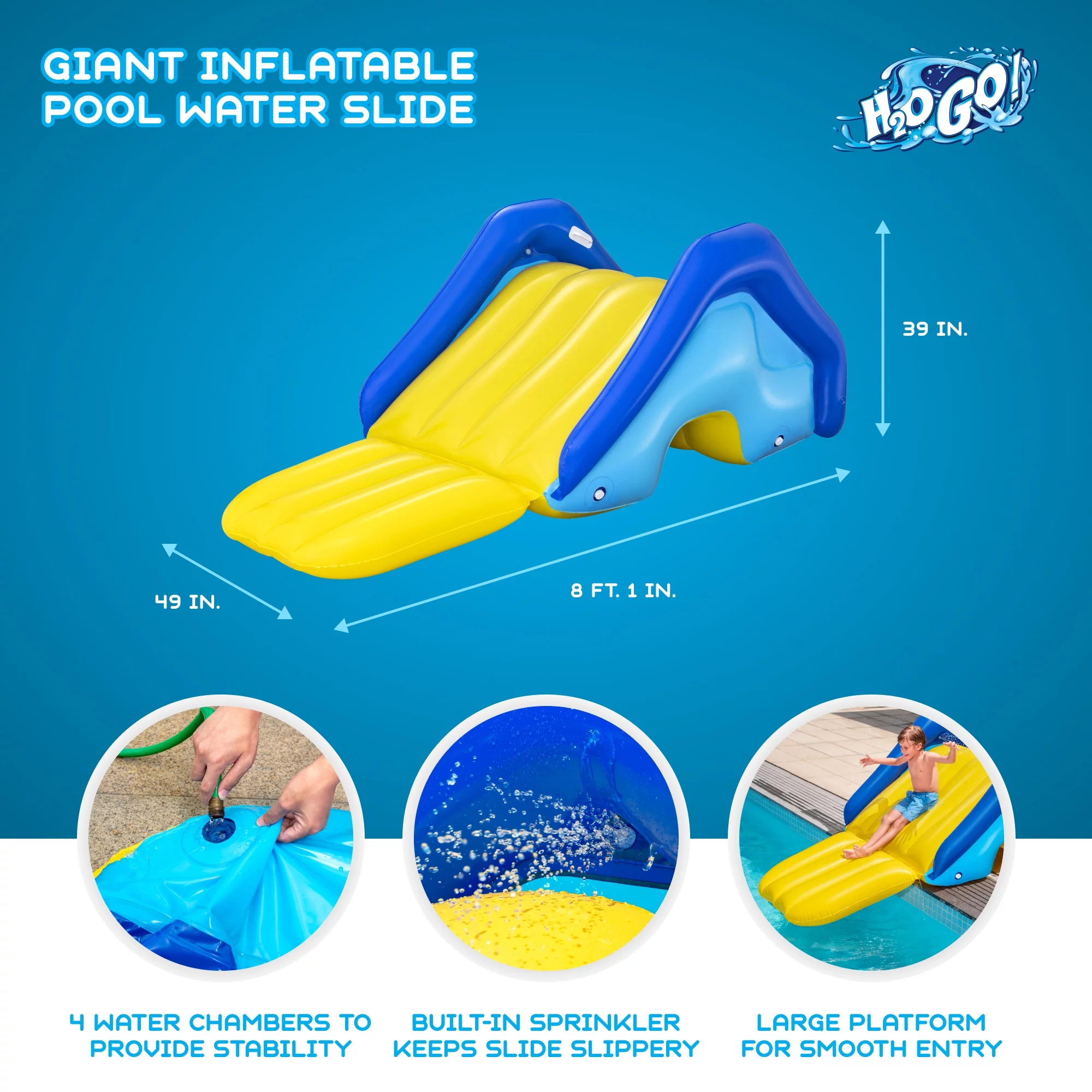 Bestway H2OGO! Giant Inflatable Outdoor Pool Water Slide with Built-In Sprinkler - Womvr