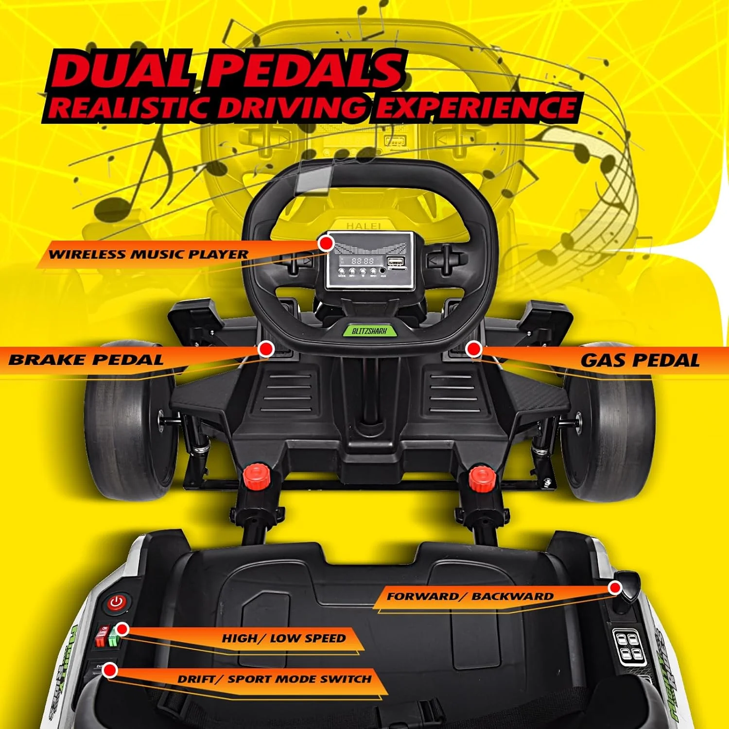 Blitzshark 24 V Kids Go Kart 300W Powerful Electric Pedal Go Kart, with Drift/Sports Mode, EVA Tires, Brake Pedal, White - Womvr