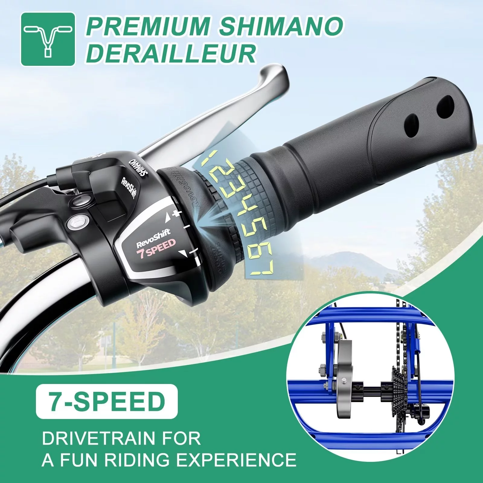 MOPHOTO Adult Tricycle for Seniors (Cyan, 26inch /7-Speed), Low Frame Three Wheel Bikes with Large Basket & Bell, 3 Wheel Cargo Bicycle, Safe and Durable Trike - Womvr