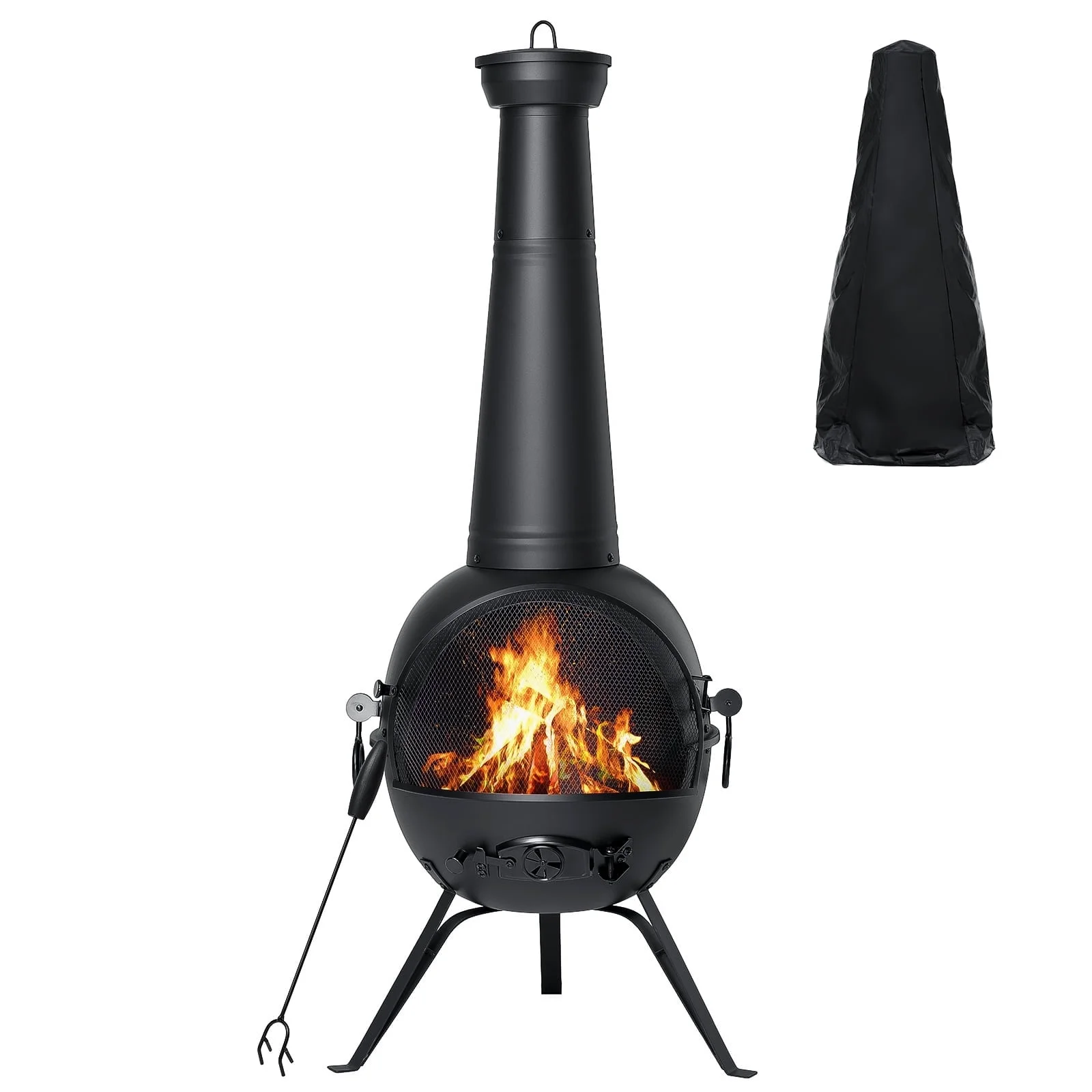 SinglyFire Chiminea Outdoor Fireplace Wood Burning Chimenea Metal Cast Iron Fire Pit with Cover Rain Lids for Backyard Garden Camping Patio Heater - Womvr