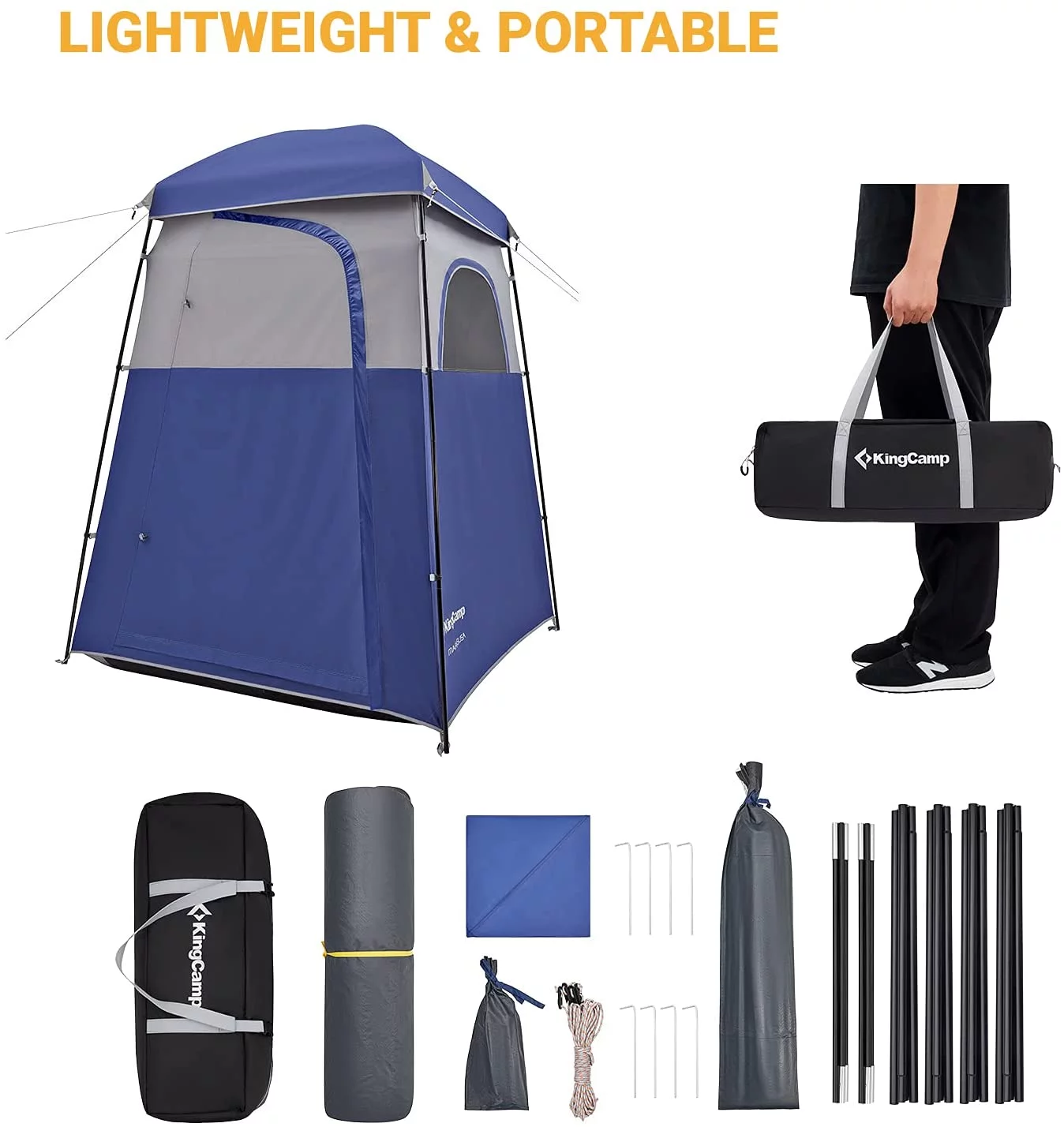 KingCamp Oversized Shower Tent Extra Wide 1 Room with Floor Waterproof Camping Privacy Shelter Easy Set Up Tent for Dressing Changing Toilets Tent, Coffee - Womvr