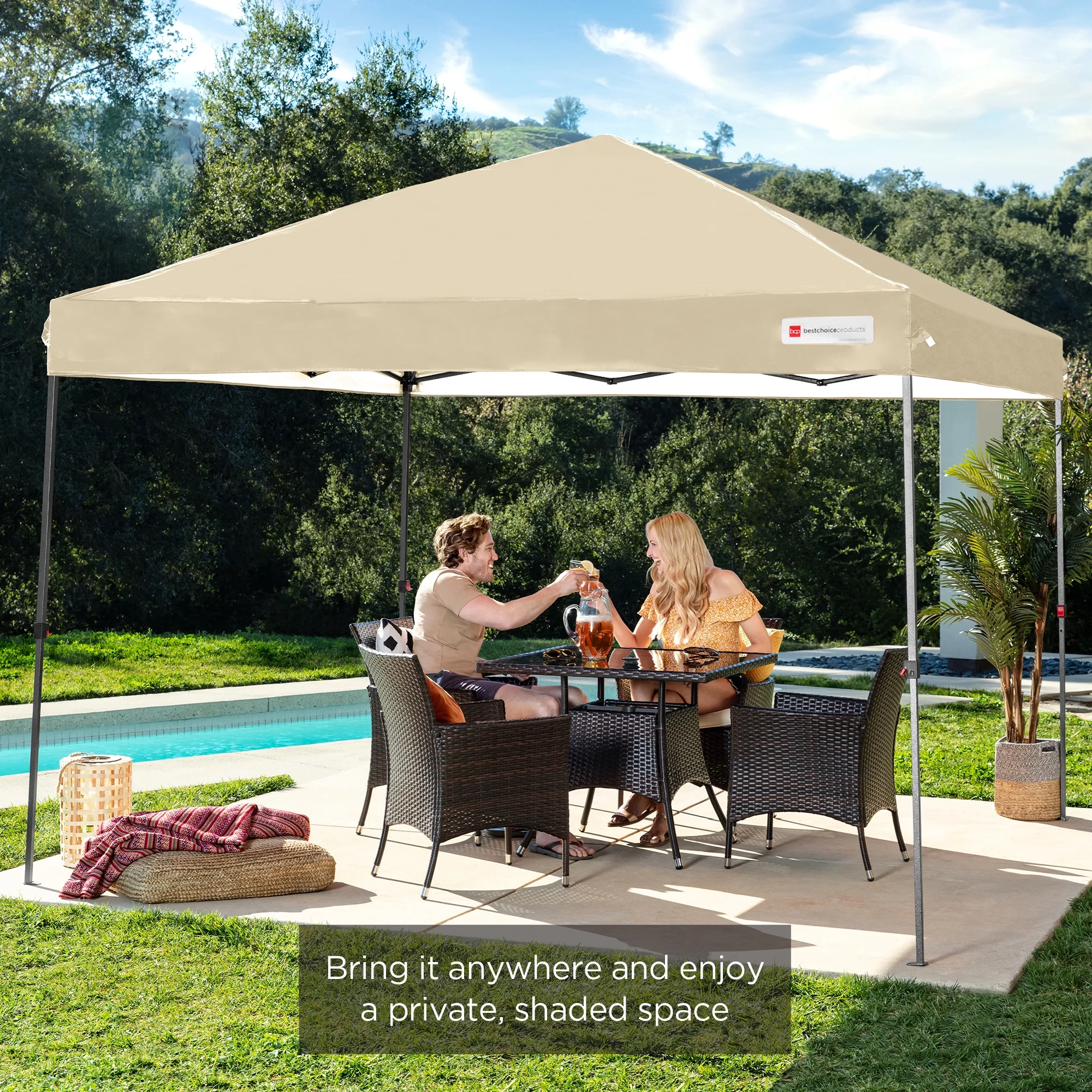 Best Choice Products 10x10ft Easy Setup Pop Up Canopy w/ 1-Button Setup, Wheeled Case, 4 Weight Bags - Cerulean - Womvr