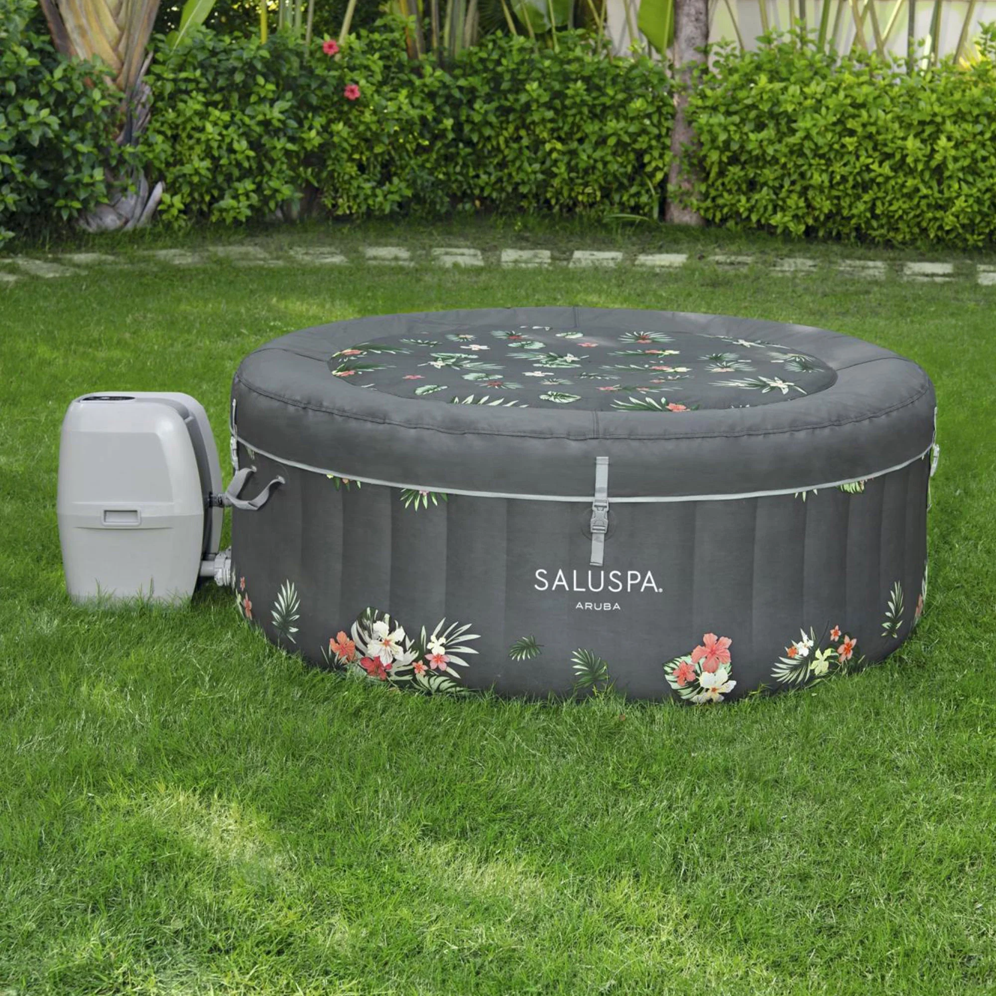 Bestway SaluSpa Aruba AirJet Inflatable Hot Tub w/ EnergySense Cover, Grey - Womvr