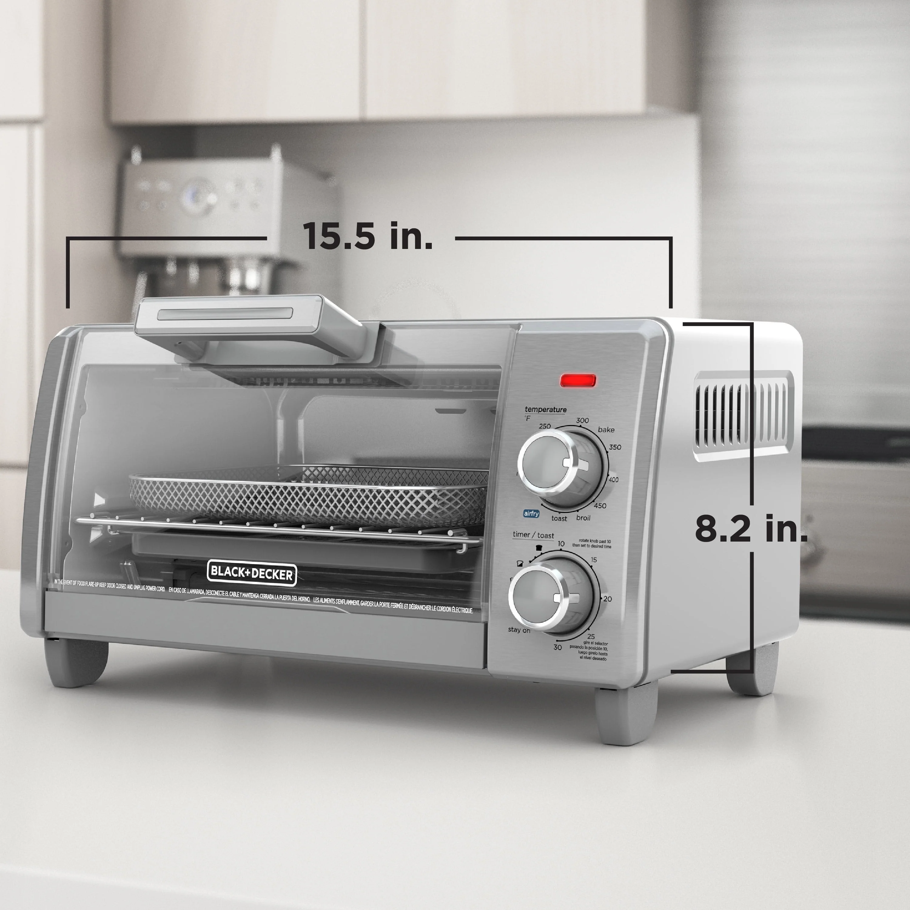 BLACK+DECKER Crisp 'N Bake Air Fry 4-Slice Toaster Oven, Silver & Black, TO1787SS - Womvr