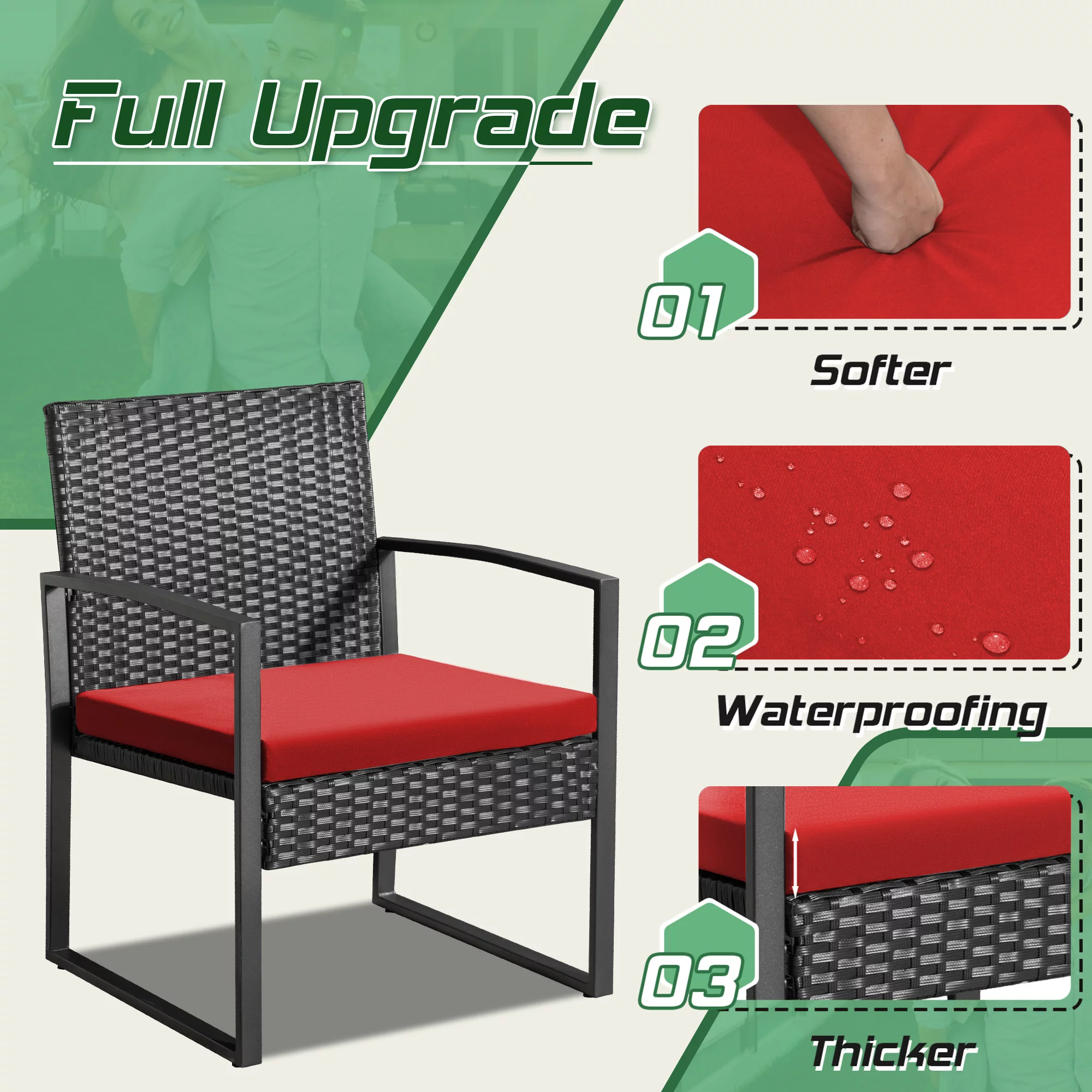 Homall Patio Furniture 3-Piece Set Casual Wicker Chair Bistro Chair with Coffee Table, Black - Womvr