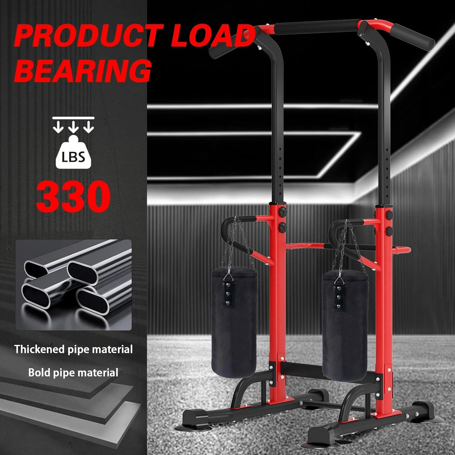 SOGES Height Adjustable Power Tower Dip Stands Pull up Bar Strength Training for Home Gym Black - Womvr