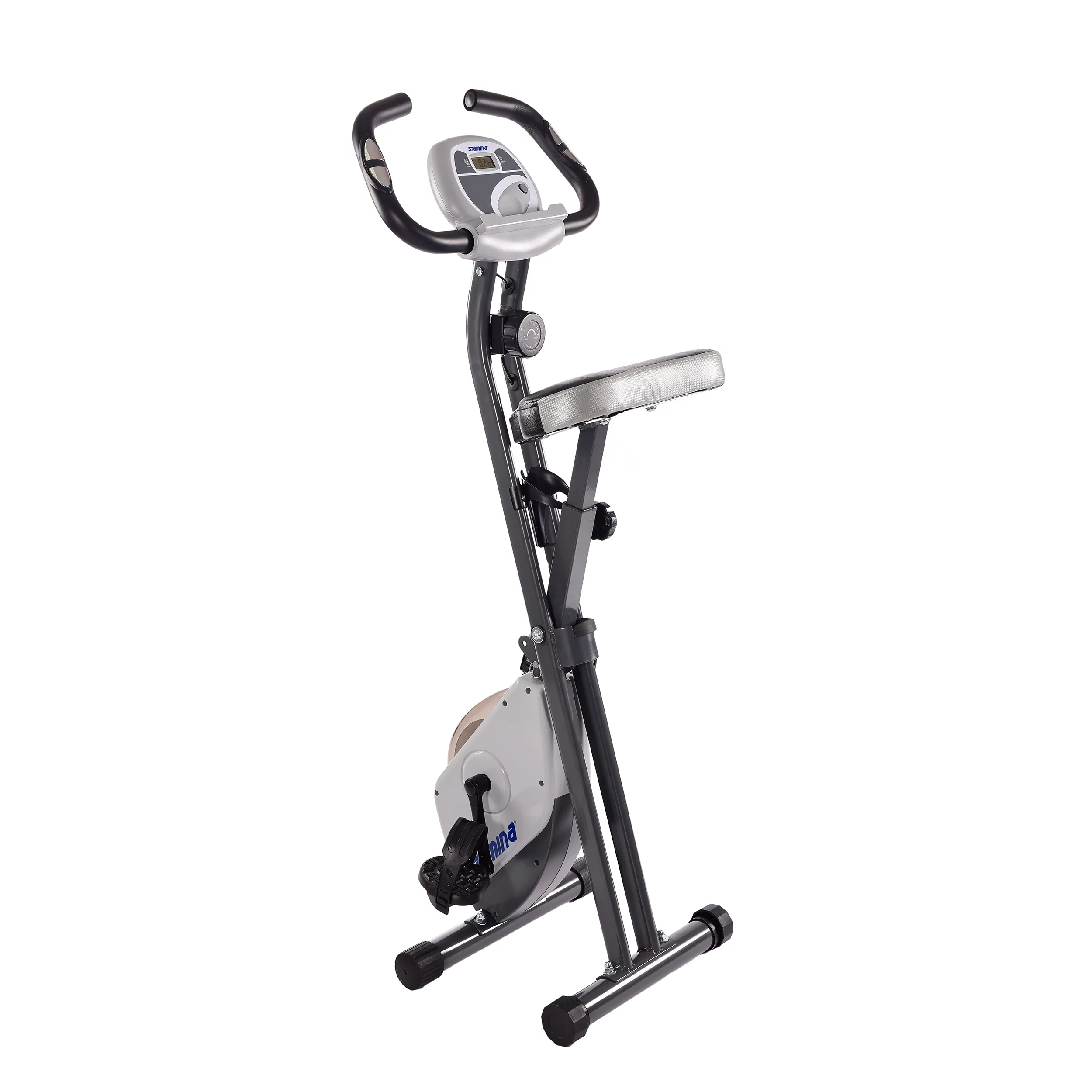 Stamina Folding Cardio Upright Exercise Bike with Heart Rate Sensors and Extra Wide Padded Seat - Womvr