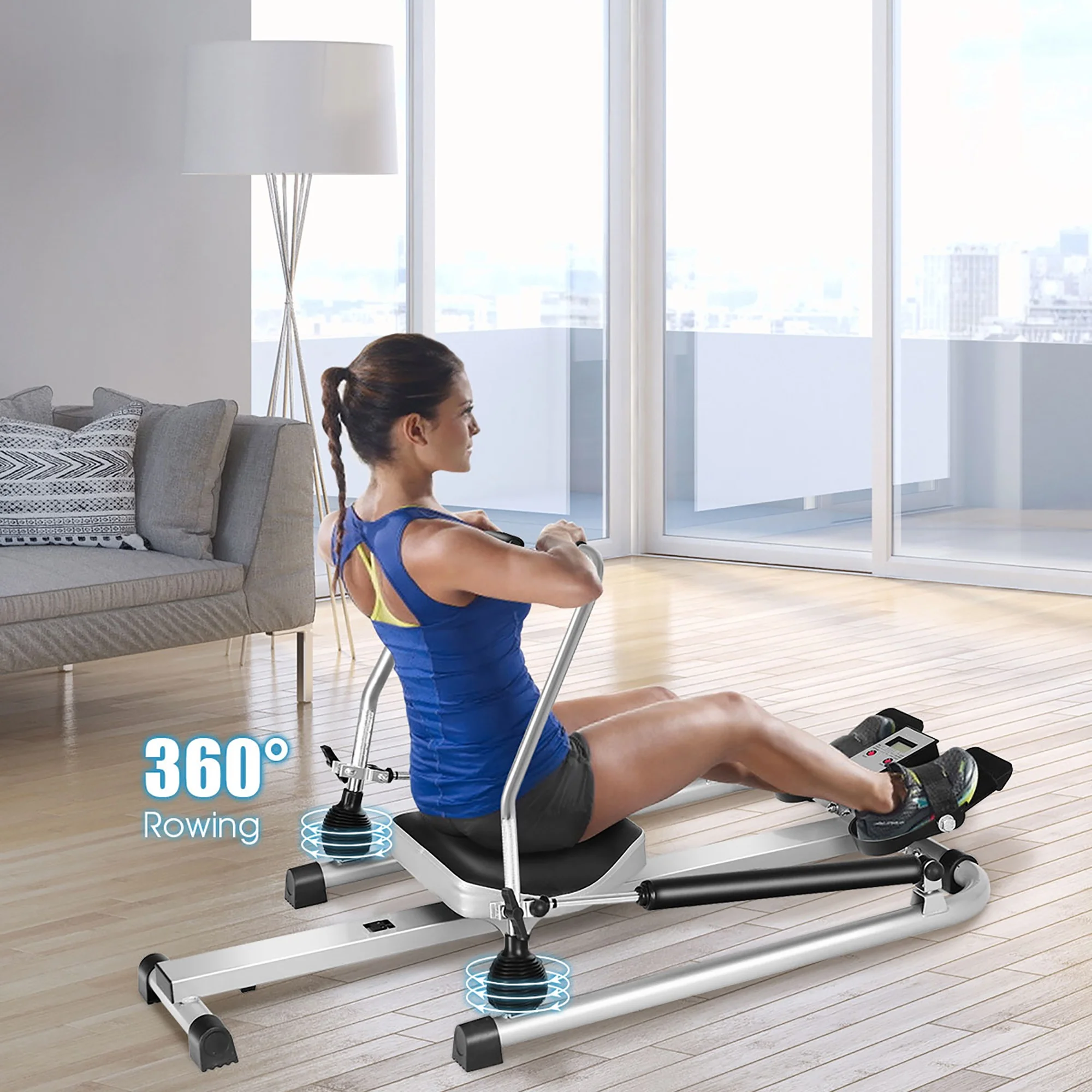Total Motion Rower with LCD Monitor w/Adjustable Double Hydraulic Resistance Home Gym - Womvr