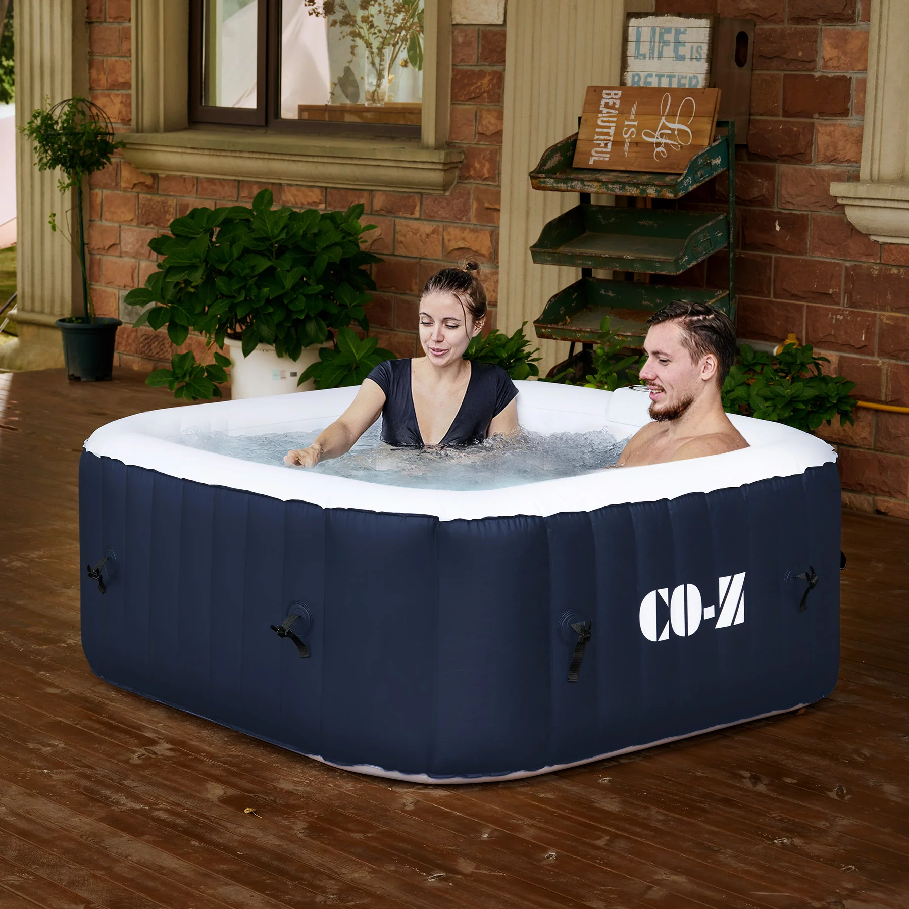CO-Z 4-6 Person 7' Blow-Up Hot Tub with 130 Air Jets Cover Electric Pump Portable Pool, Gray - Womvr