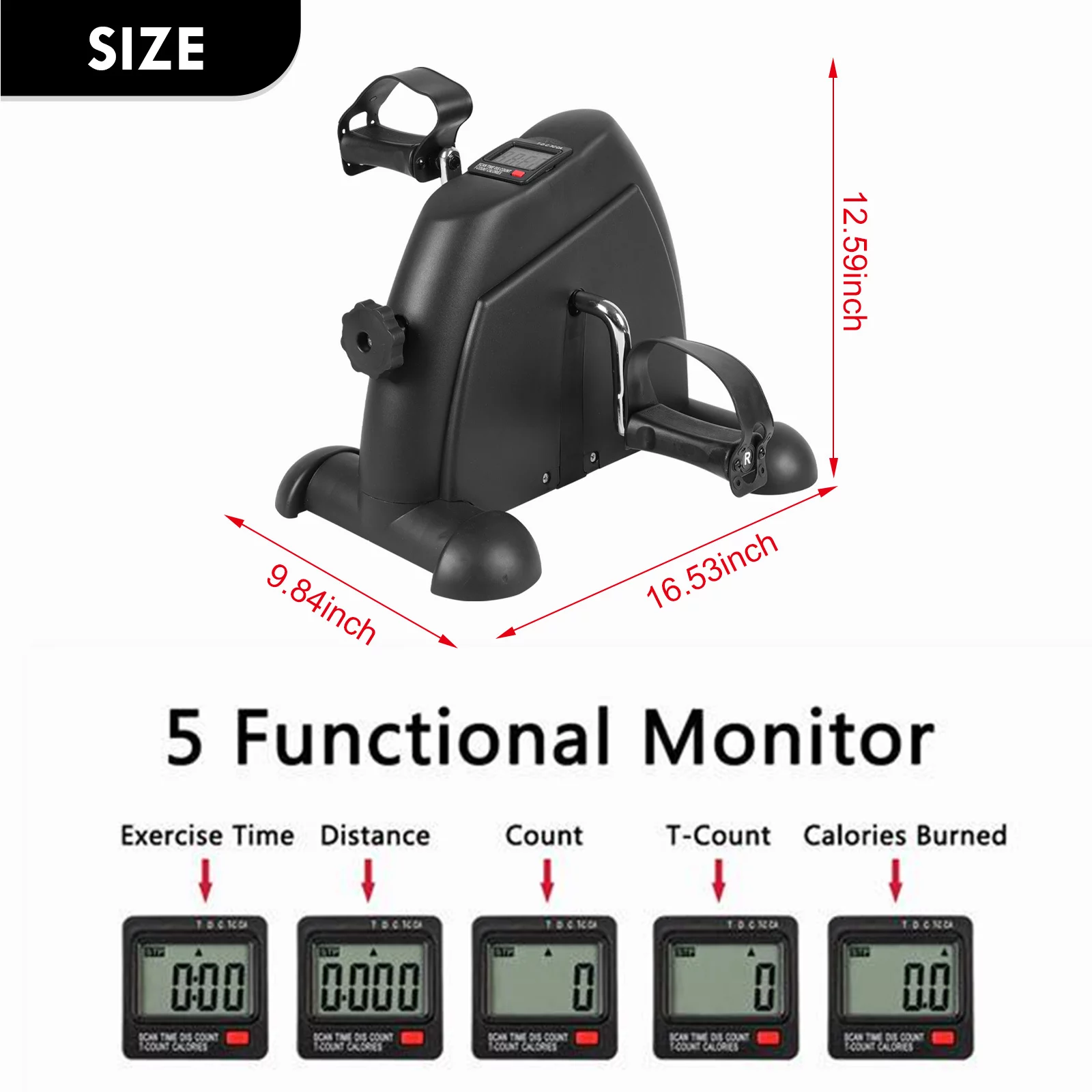 Mini Exercise Bike for Legs and Arm Pedal Stationary, Under Desk Workout Cycle Home Black Exercise Peddle Leg Exerciser with LCD Display for Home Office - Womvr