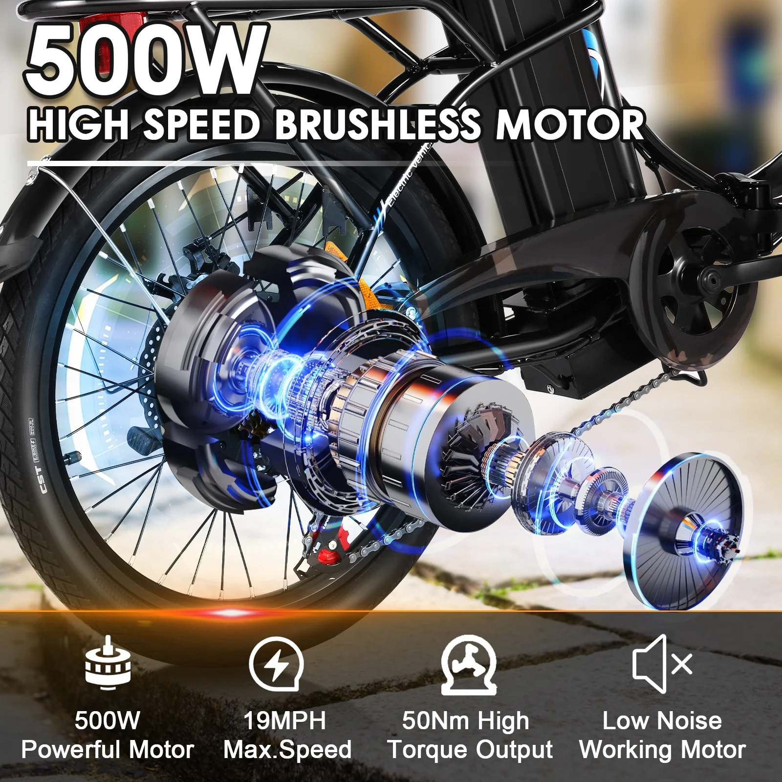 Elifine 500W Folding Electric Bike for Adults, 20