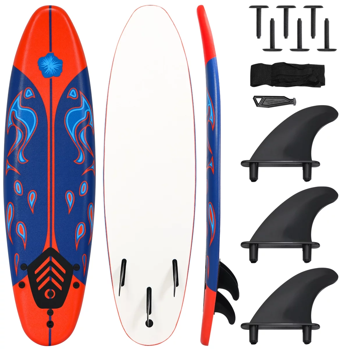 Topbuy 6' Surfboard Inflation-free Long Surfing Board with Safety Leash White - Womvr