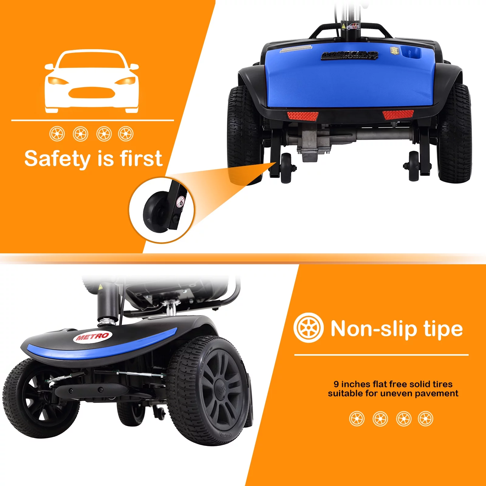 4 Wheels Folding Mobility Scooter for Seniors Adults with Baskets Blue - Womvr