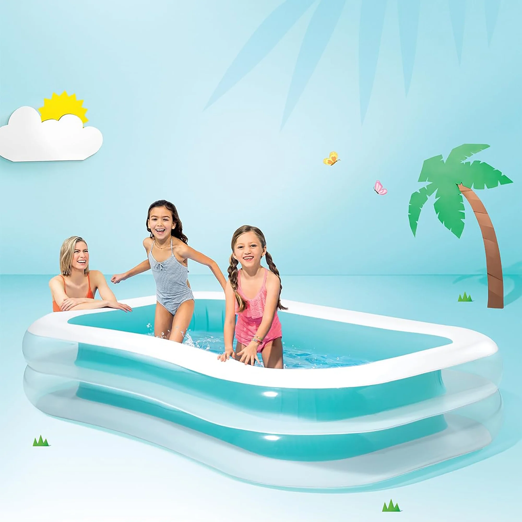 Inflatable 8.5' x 5.75' Swim Center Family Pool in Blue & White - Womvr