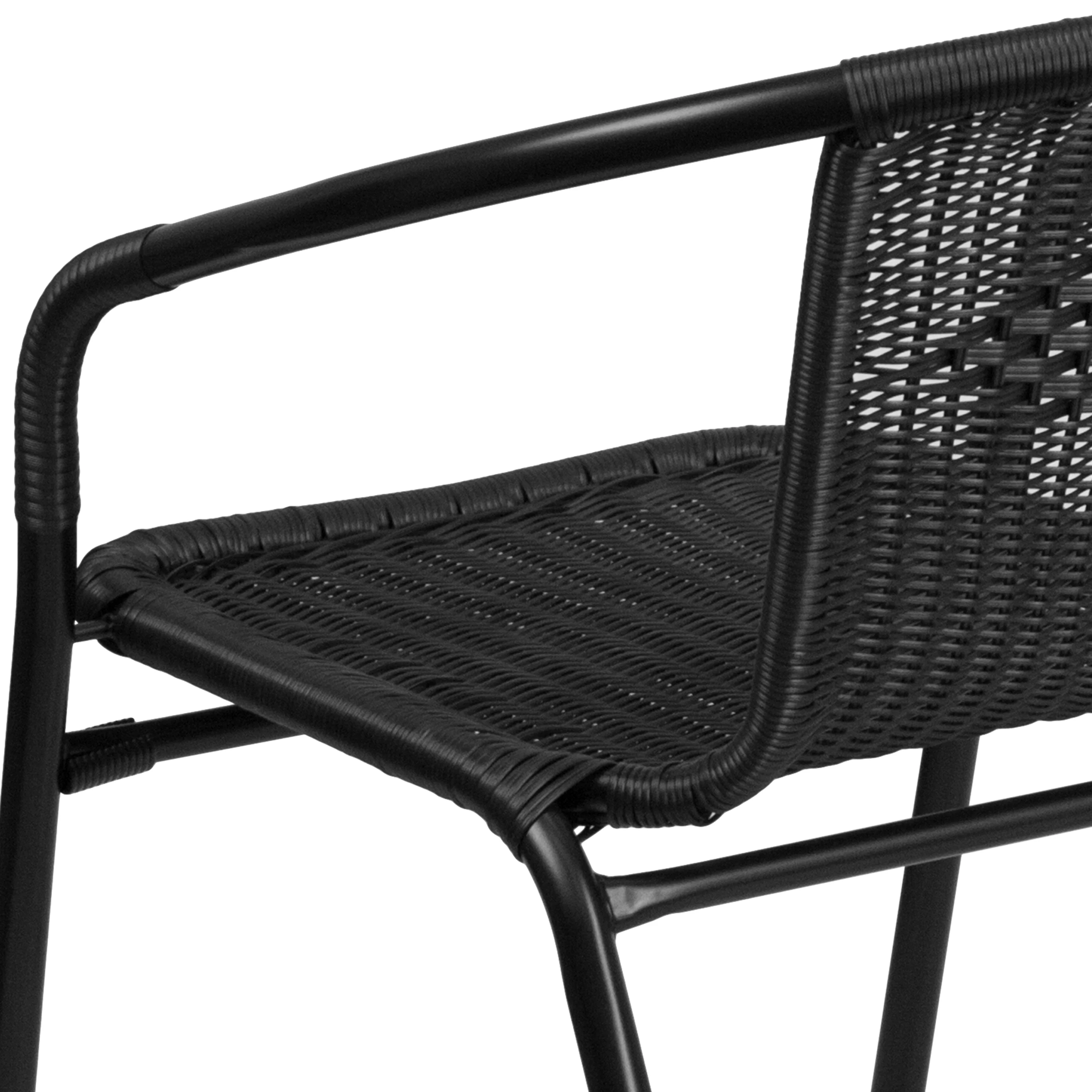 Emma + Oliver 2 Pack Gray Rattan Indoor-Outdoor Restaurant Stack Chair with Curved Back - Womvr
