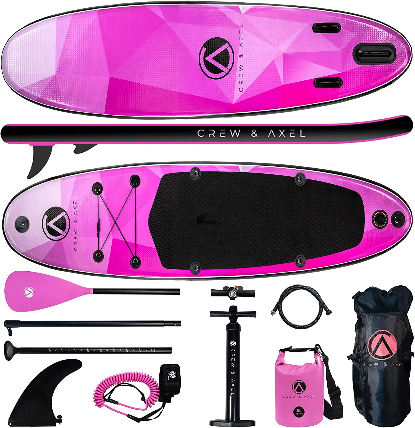 Crew Axel Inflatable Paddle Board 10'33'6” (18lb) SUP Kit Includes Paddle Pump Bag Shiny Pink - Womvr