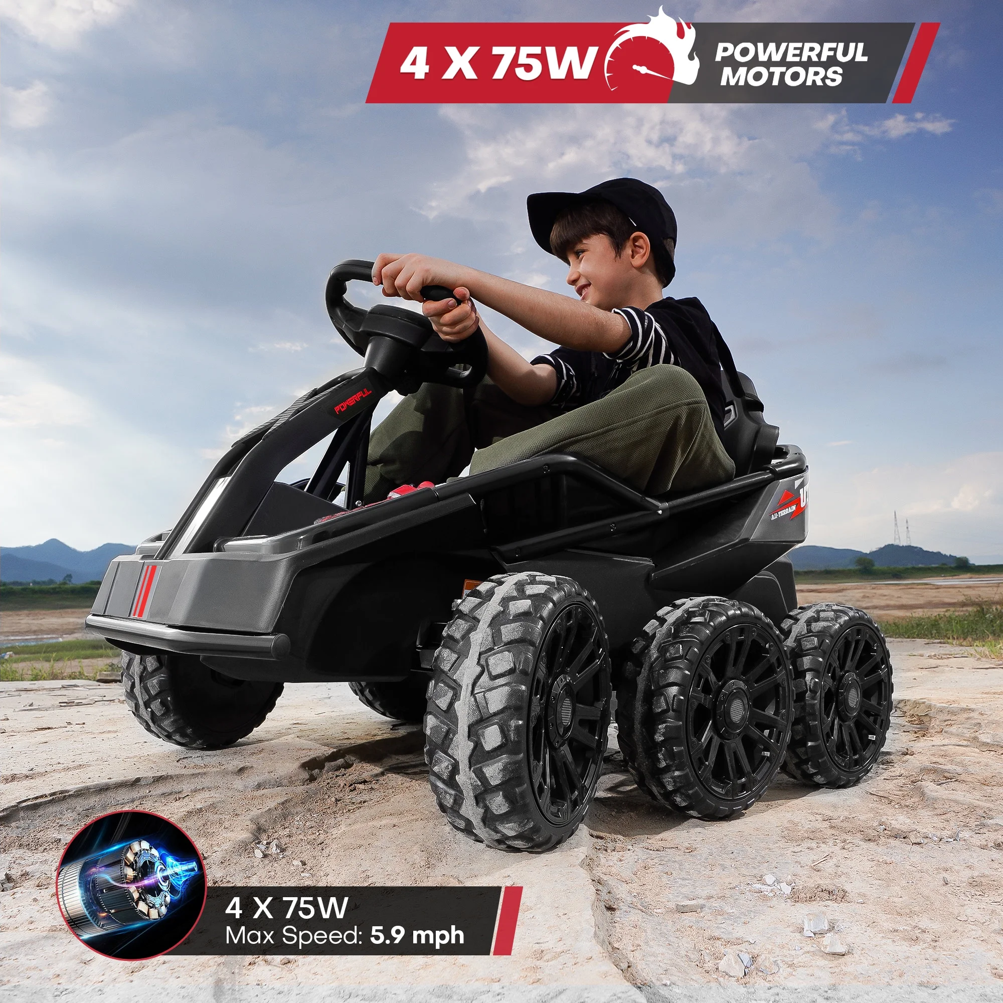 Teoayeah 24V Ride on Toys for Kids Ages 3-10, 2WD/4WD Switch, 4x75W Powerful Electric Car, 4 Shock Absorbers, Parent Remote, Music Player - Green - Womvr