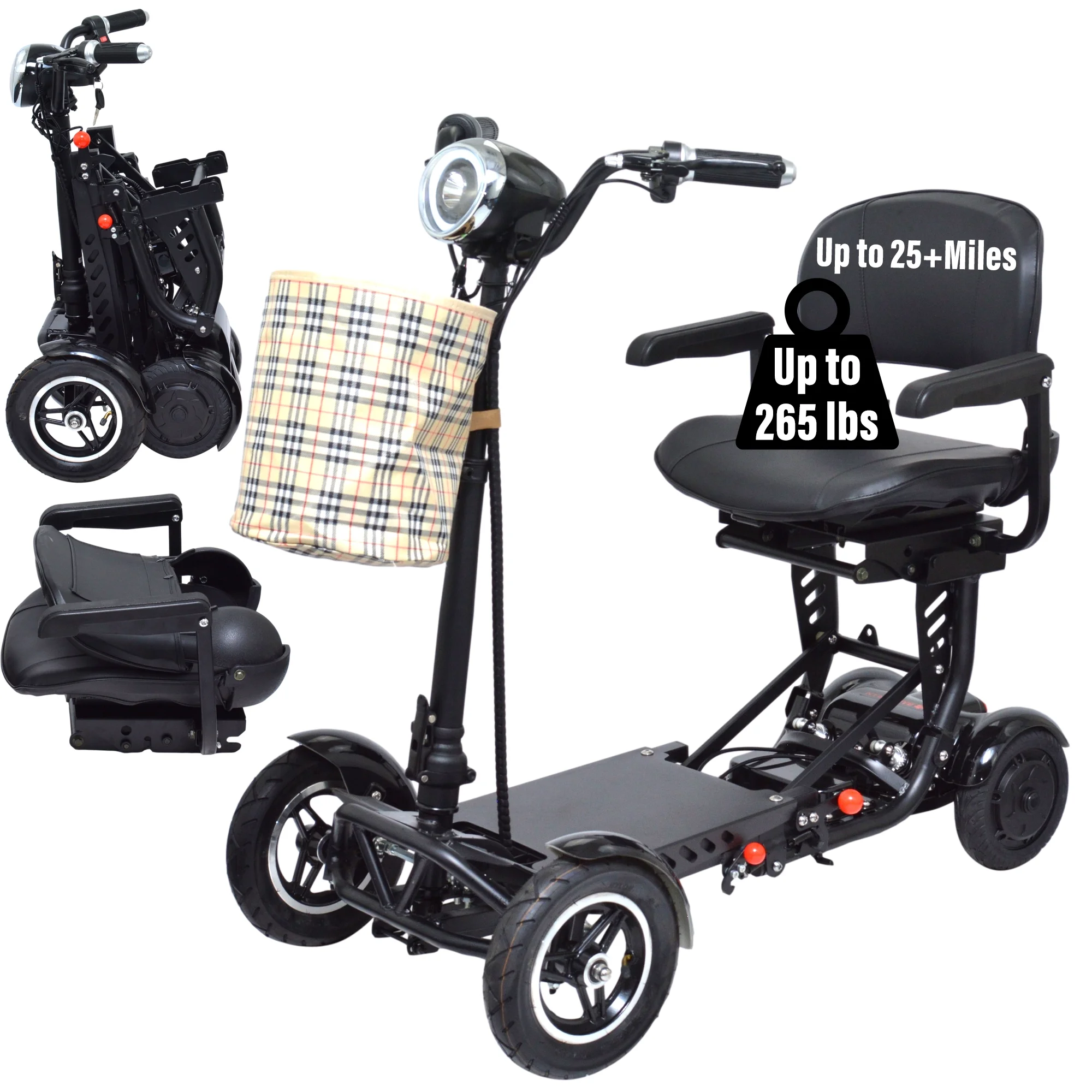 Foldable Mobility Scooters for Adults, 4 Wheel Powered Electric Scooter with Seat - Womvr