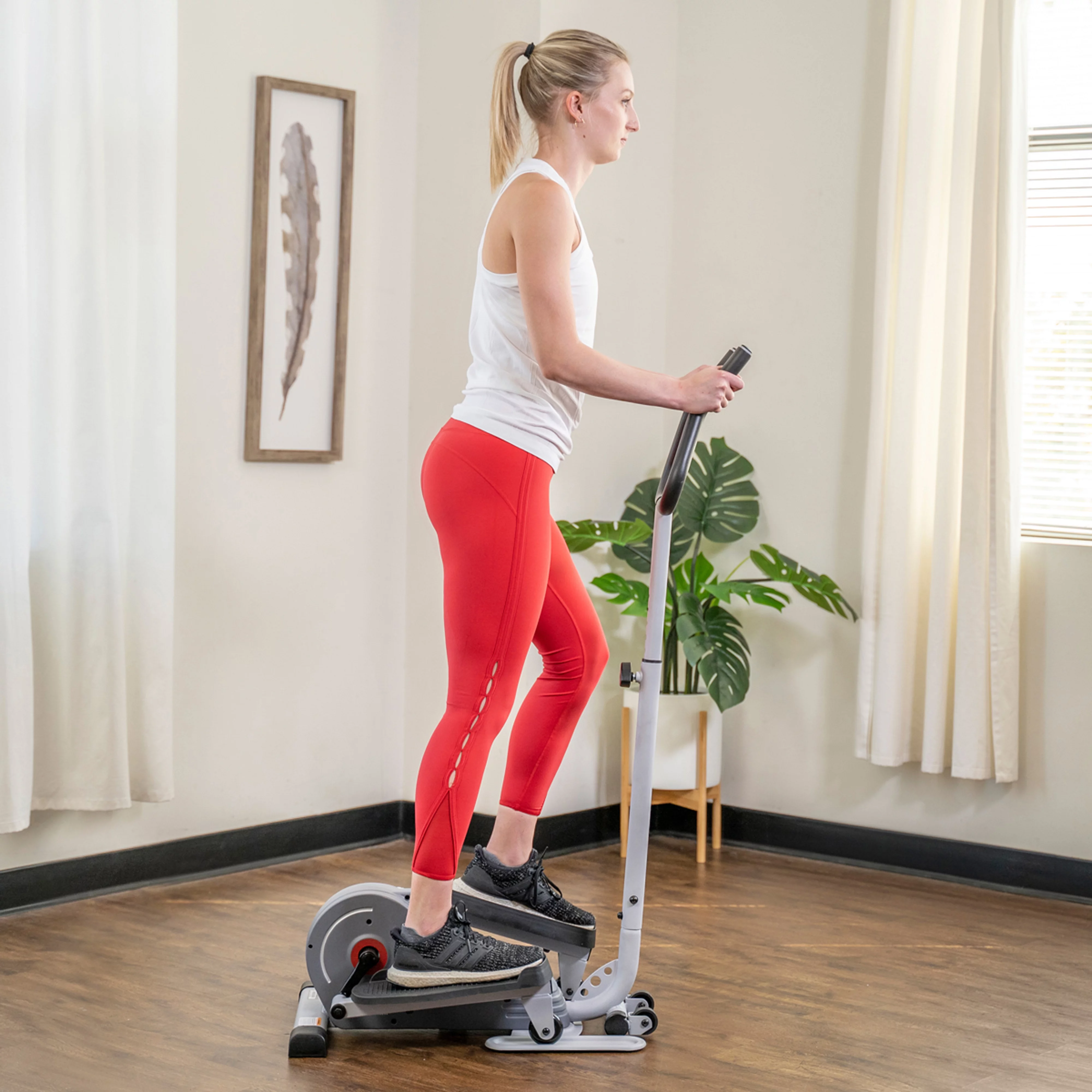 Sunny Health & Fitness Compact Magnetic Standing Elliptical Machine w/ Handlebars - Portable Workout Stepper for Home, SF-E3988 - Womvr